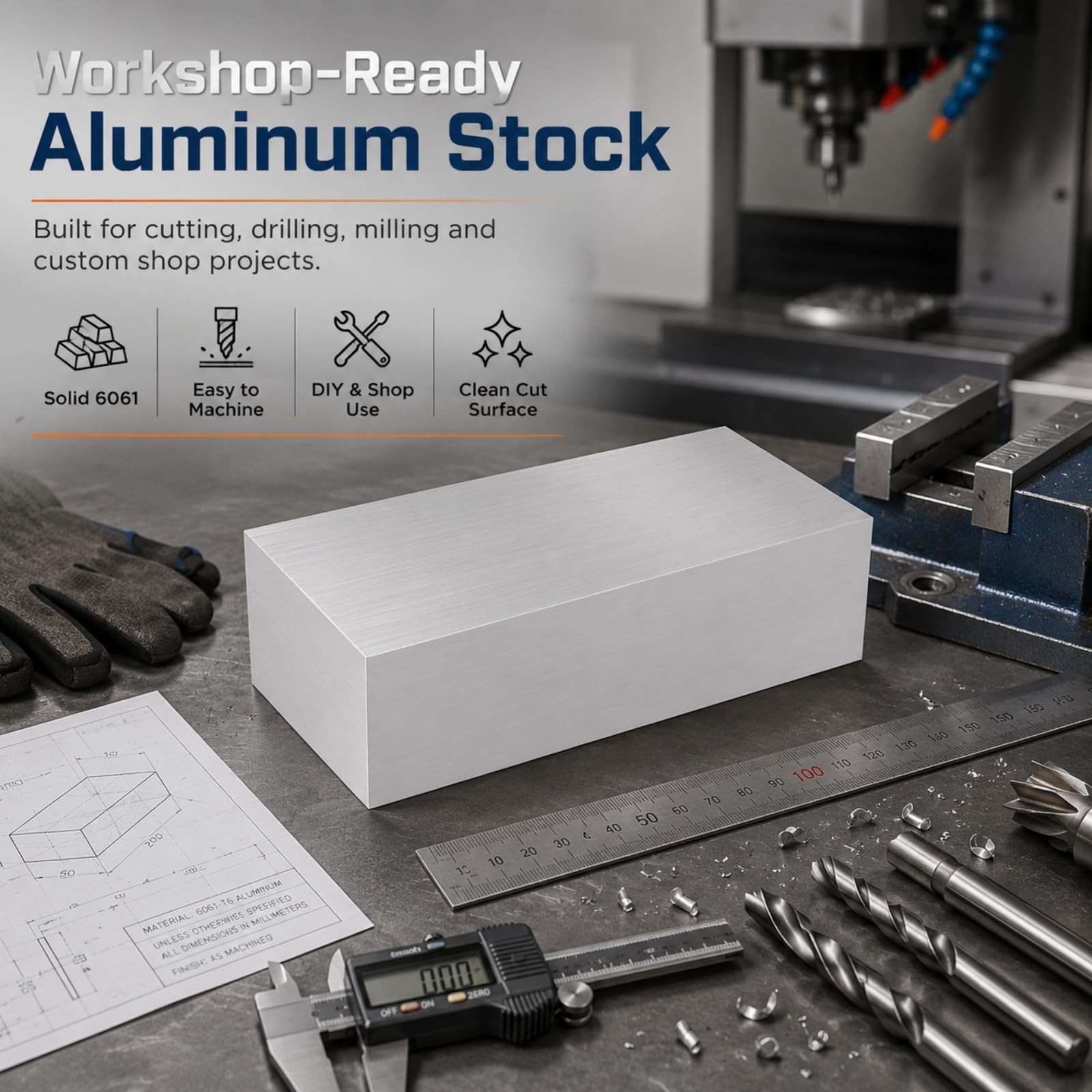 1 PCS 6061 Solid Aluminum Flat Bar Block Plate Stock for CNC Milling 2x4x8 Inch