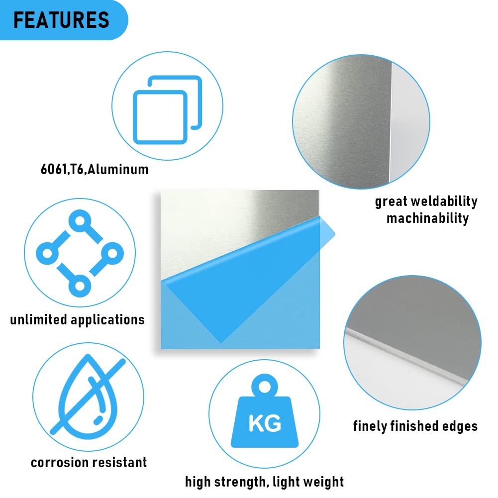 6061 Aluminum Plate 1/16″ Thick 8″ x 8″ Flat Sheet – Protective Film for DIY