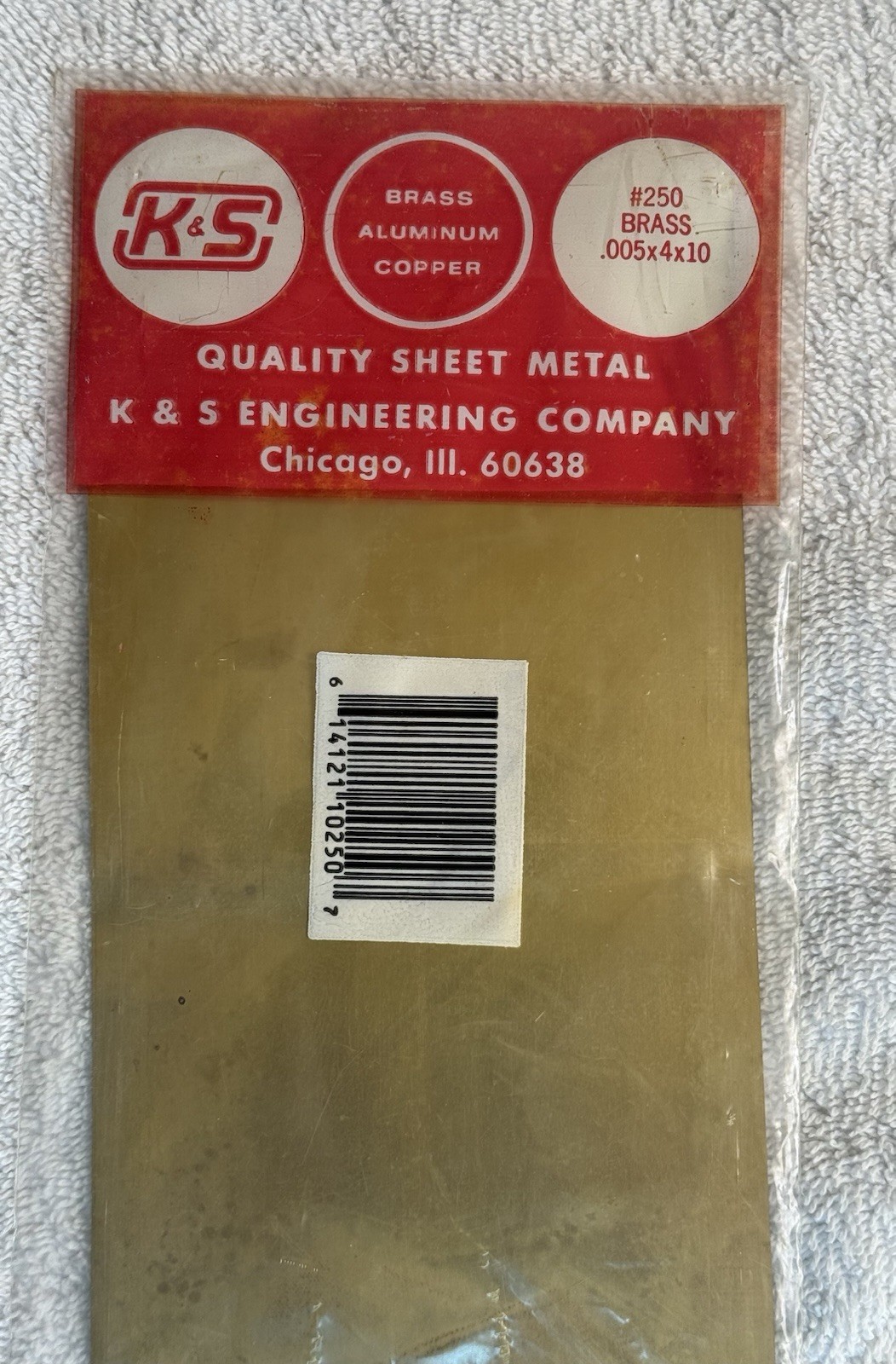 K & S Precision Metals .005x4x10 #250 Brass Sheet Metal Nos Vintage