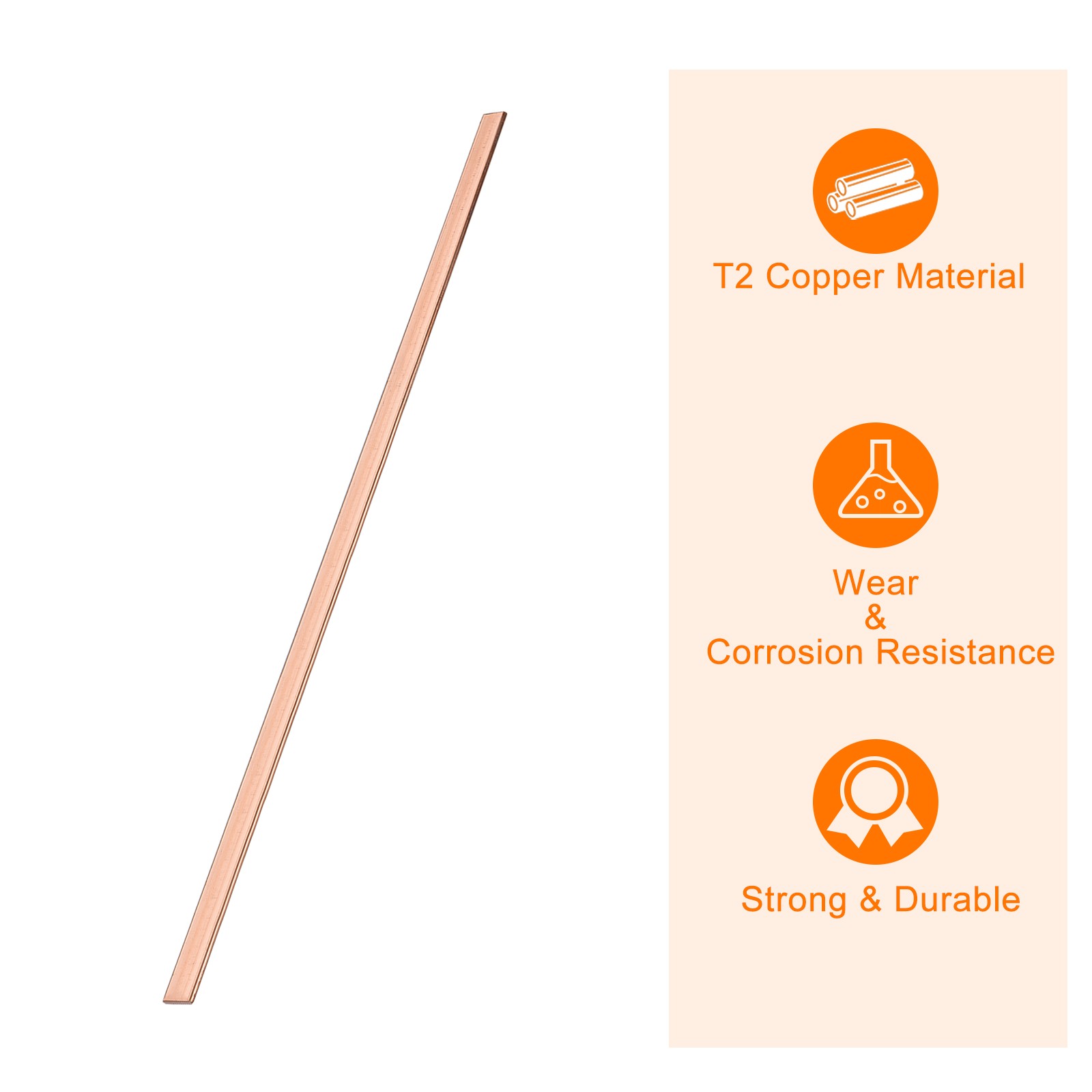 Copper Flat Bar, 0.08″ Thickness x 0.59″ Width x 15.75″ Length Copper Bar Stock