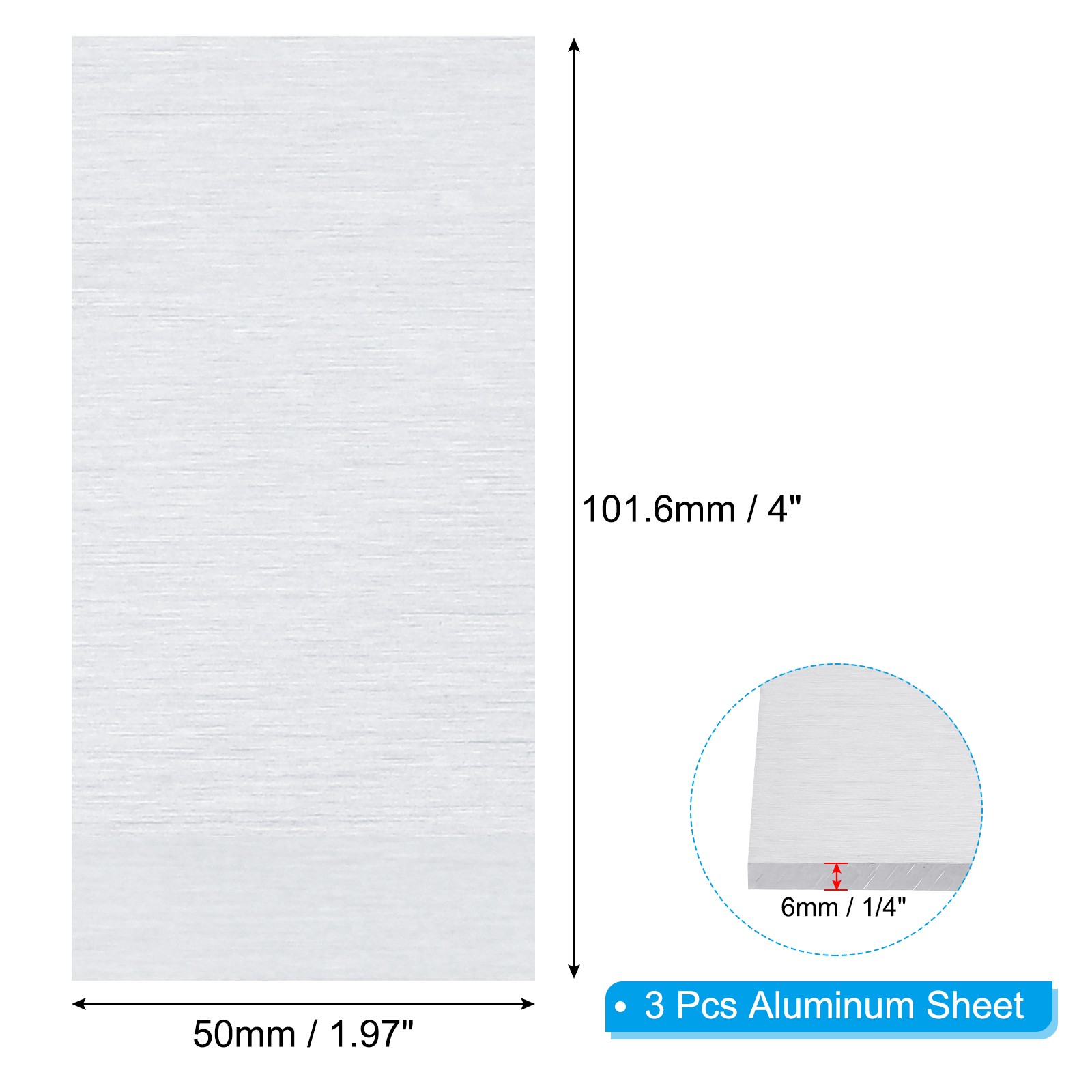 6061 T651 Aluminum Sheet Metal 4 x 1.97 x 1/4(0.236″) Inch 3Pcs Flat 6MM