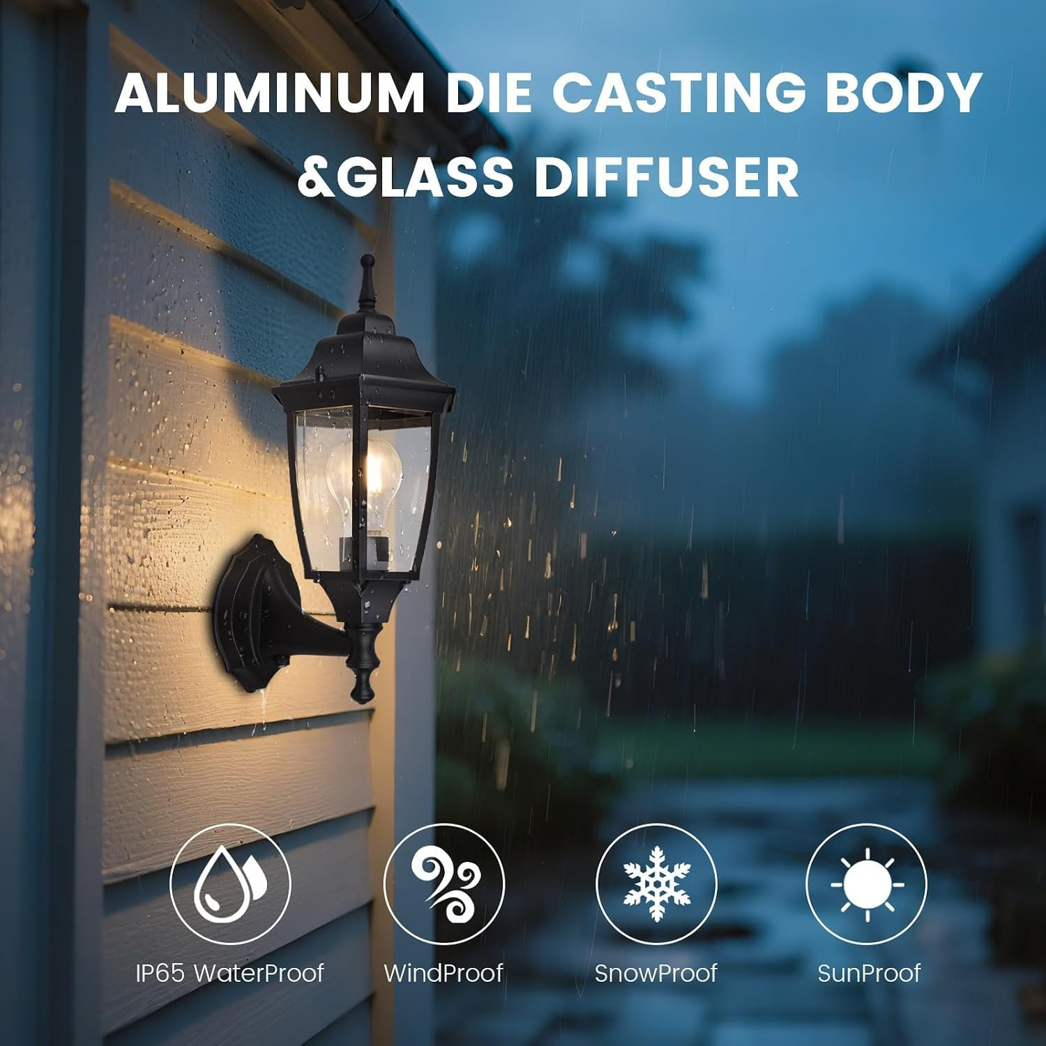 Die-Cast Aluminum & Glass Dusk to Dawn Photocell-Controlled Outdoor Wall Light,
