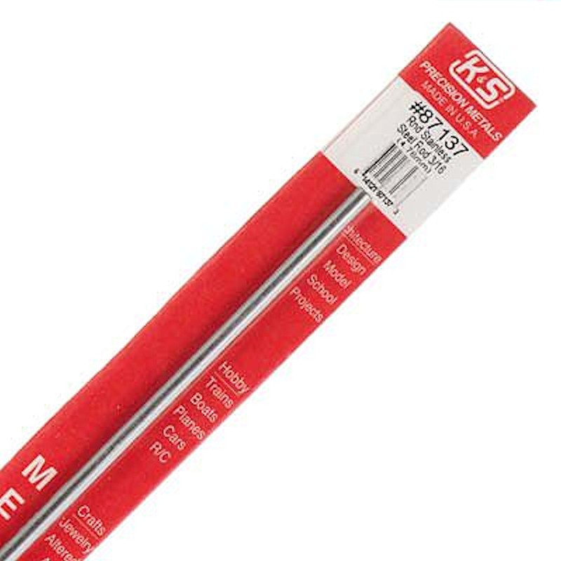 K&S 87141 Steel Natural Unthreaded Rod 5/16 Dia. x 12 L in. for Scratch Builders