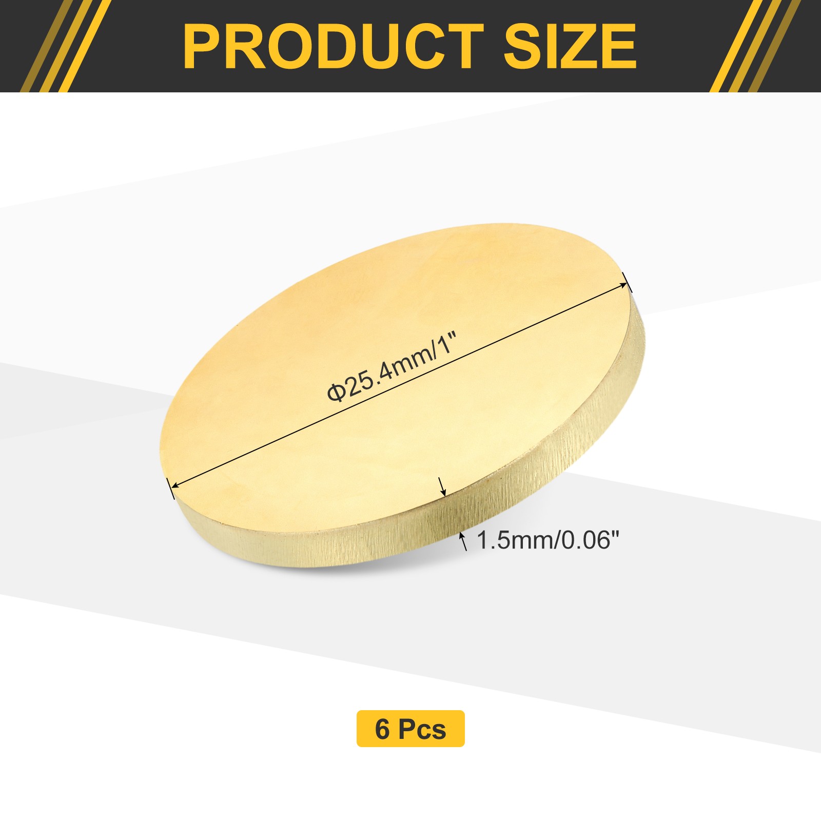 6 Pcs 0.06″(1.5mm) Thick 1″(25mm) Dia Brass Round Plate H65 Brass Round Sheet