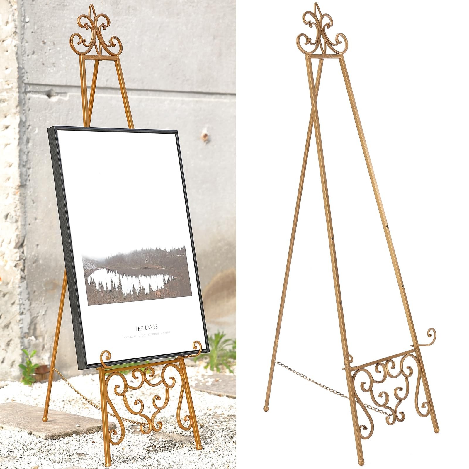 15″L x 25.5″W x 56.5″H Metal Scroll Extra Large Free Standing Adjustable Disp…