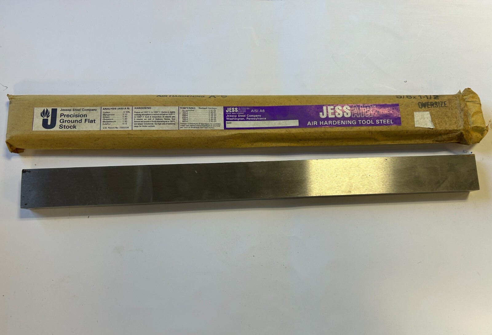 Jessop A6 Oversized 5/8″x1-1/2X18″ A6 OS Precision Ground Stock, NOS