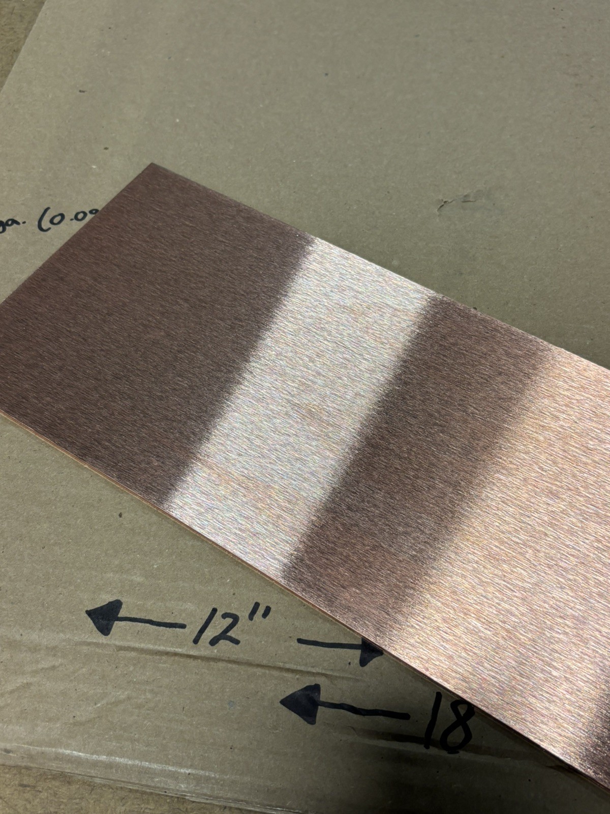 13gauge (0.090” Thick) Pure Copper Sheet Metal – 1/4 hard – 6” x 18” brushed