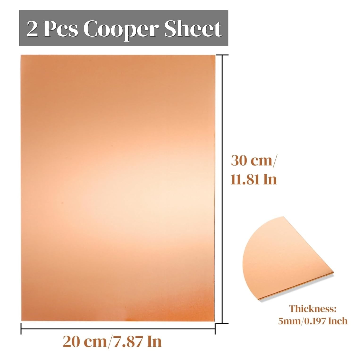 2Pcs Pure Copper Sheet 8 x 12 Inch 24 Gauge/0.5mm Metal Copper Plate Film Attach