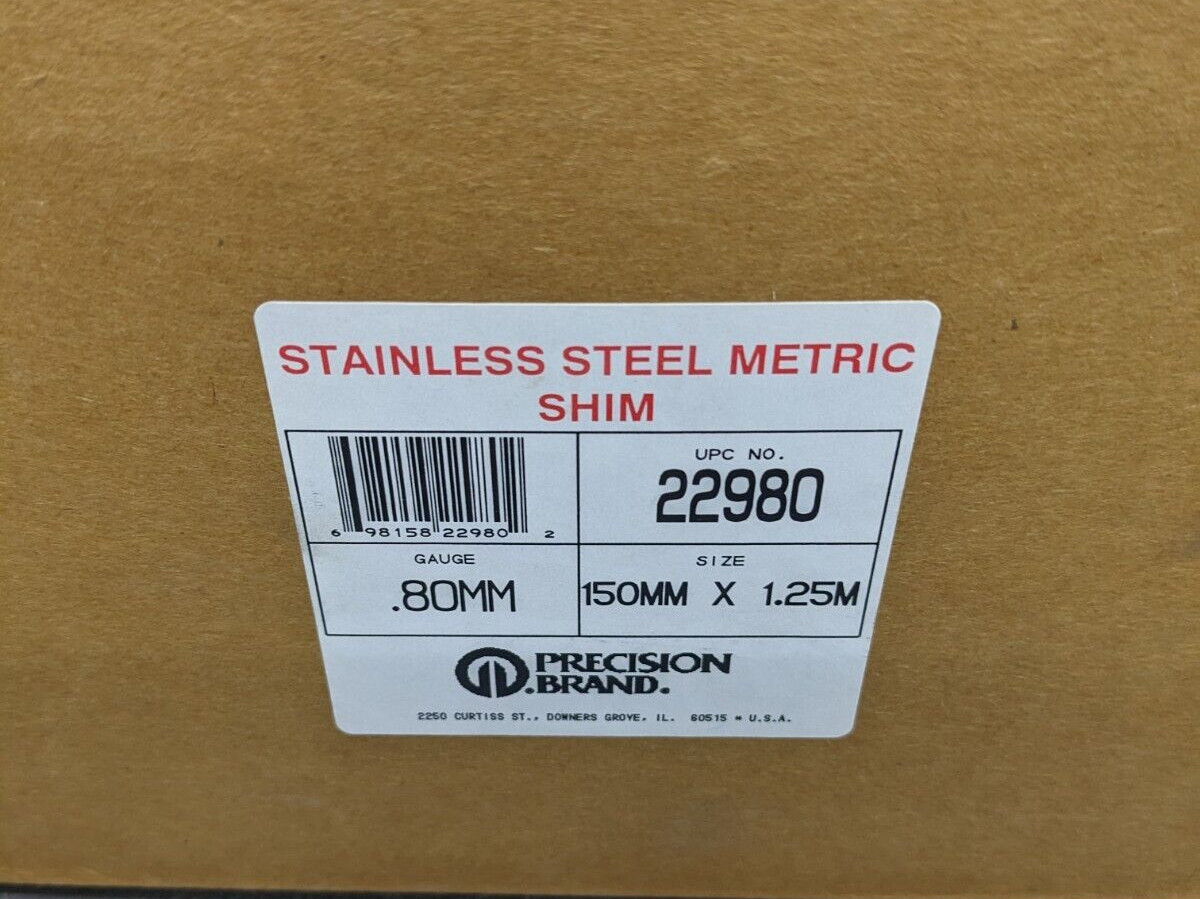 Precision Brand Stainless Steel Metric Shim Rolls 150mm 1.25m .80mm Gauge 22980