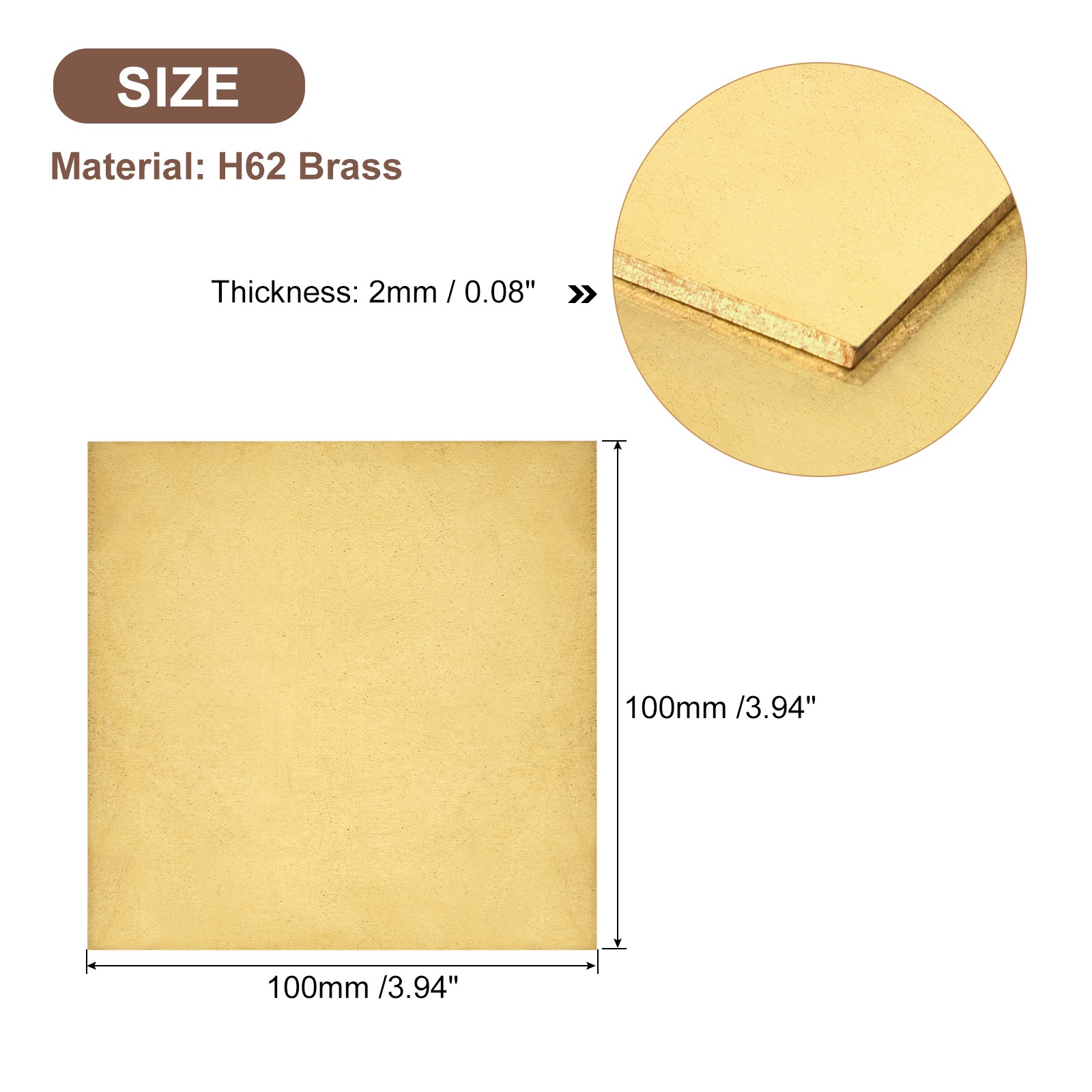 2Pcs H62 Brass Sheet, 4″ x 4″ Metal Sheets 0.08″ Thick Brass Plates for Industry