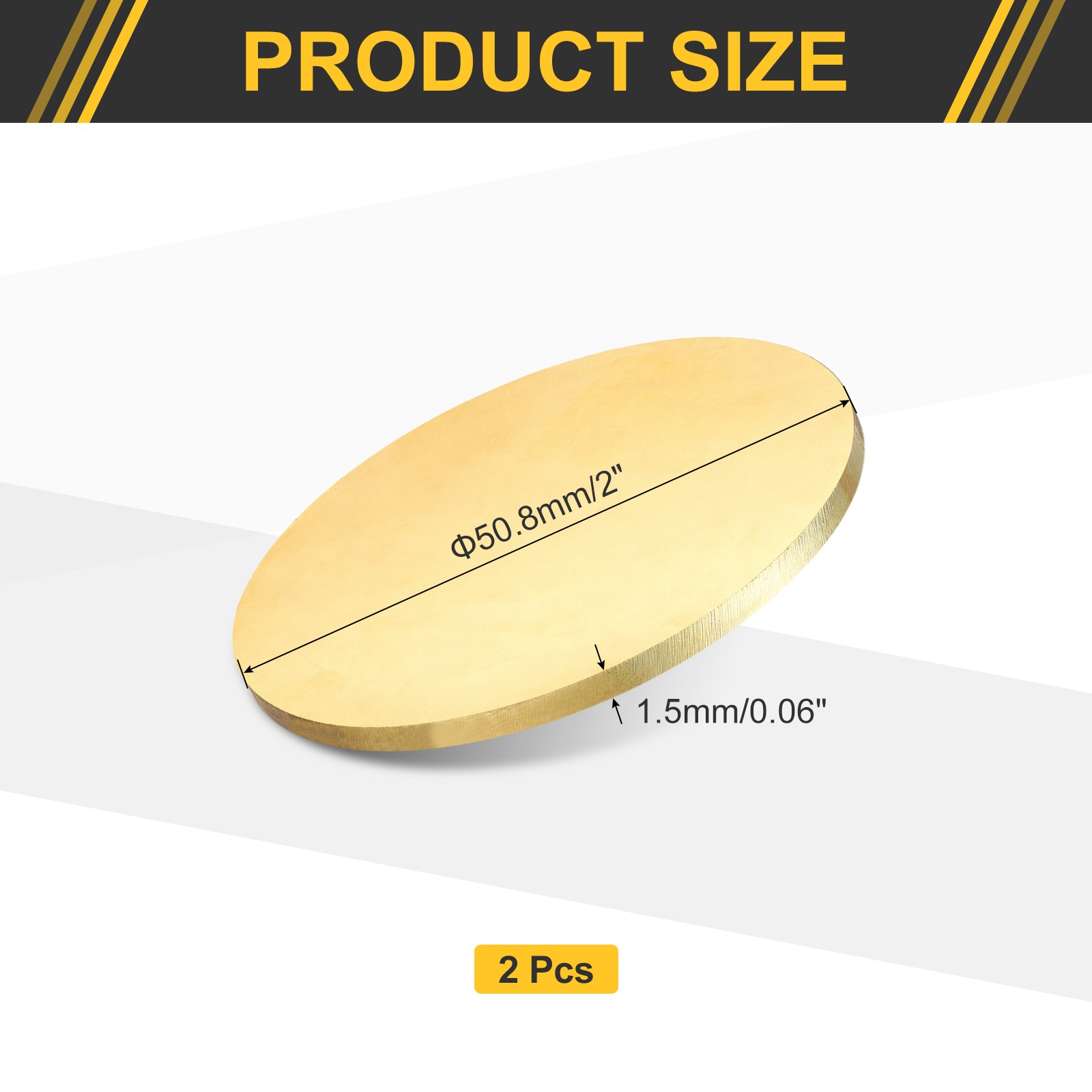 2Pcs Brass Round Plate, 0.06″(1.5mm) Thick 2″(51mm) Dia H65 Brass Round Sheet