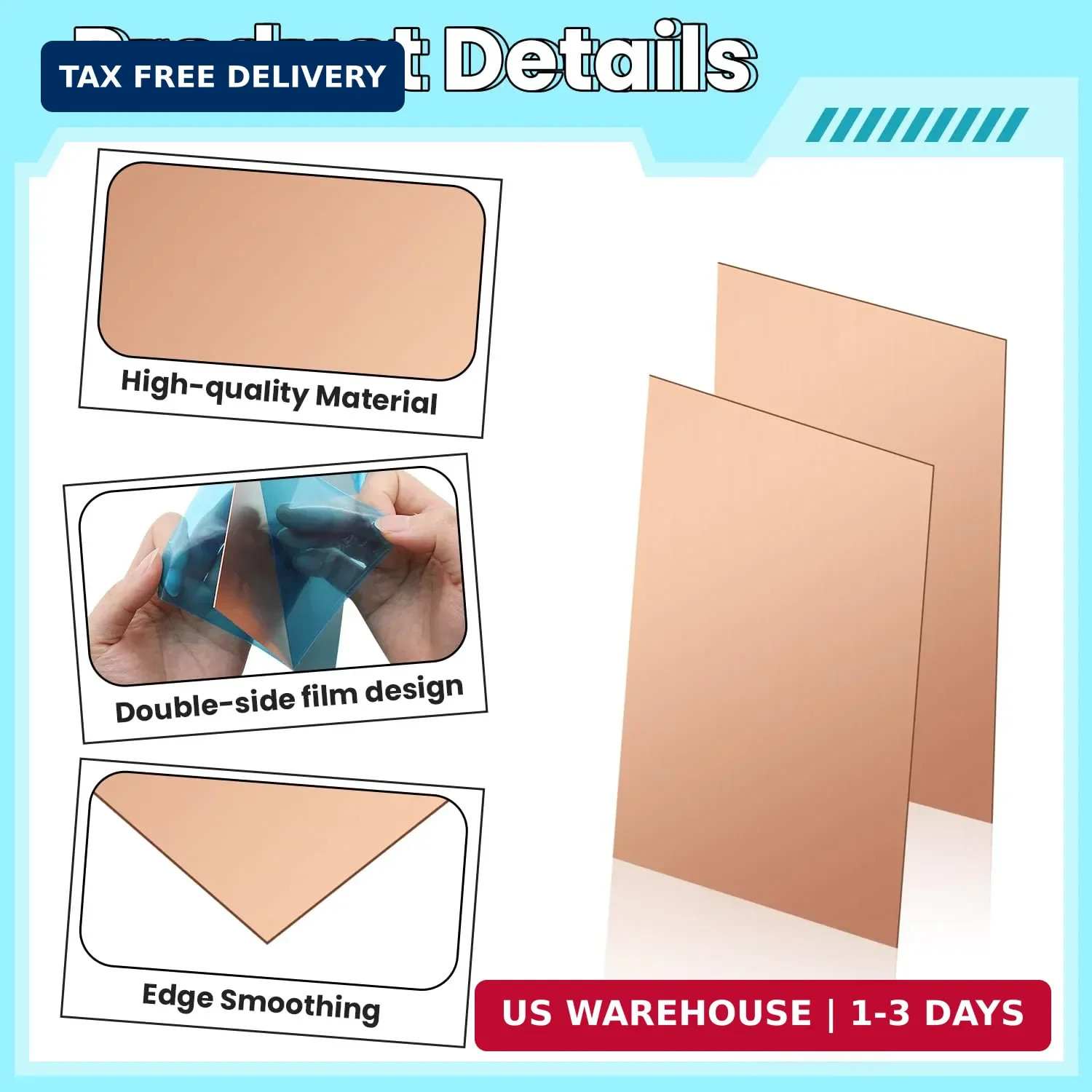 Copper Sheet, 2 Pieces of Copper Plates 4″×2″-18 Gauge(1mm) Thickness, 99% Pure