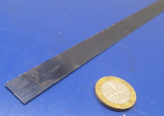 1095 Hard Blue Tempered Spring Steel Shim .016″ Thick x .625″ Wide x 300″ Long