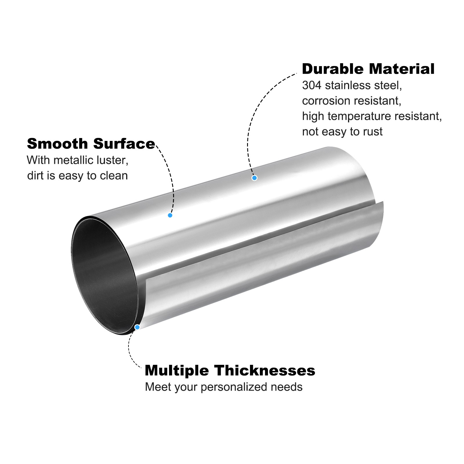 304 Stainless Steel Foil Roll，0.2mm x 200mm x 1M Polished Finish Plate