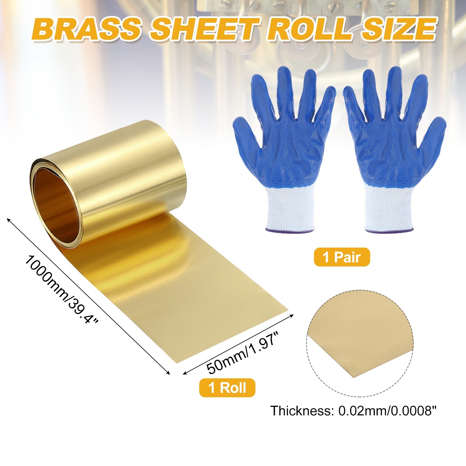 Brass Sheet Roll, 0.0008 x 1.97 x 39.4 Inch H62 Thin Brass Foil Strip Plate Shim