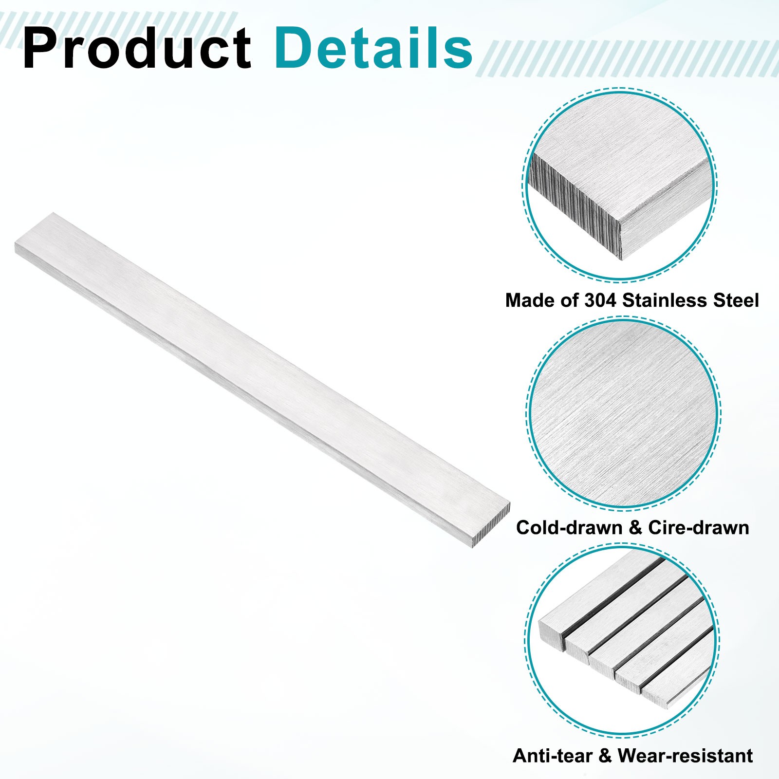 304 Stainless Steel Flat Bar 5/16″ x 1-3/16″ x 12″ Trim Strips Sheet