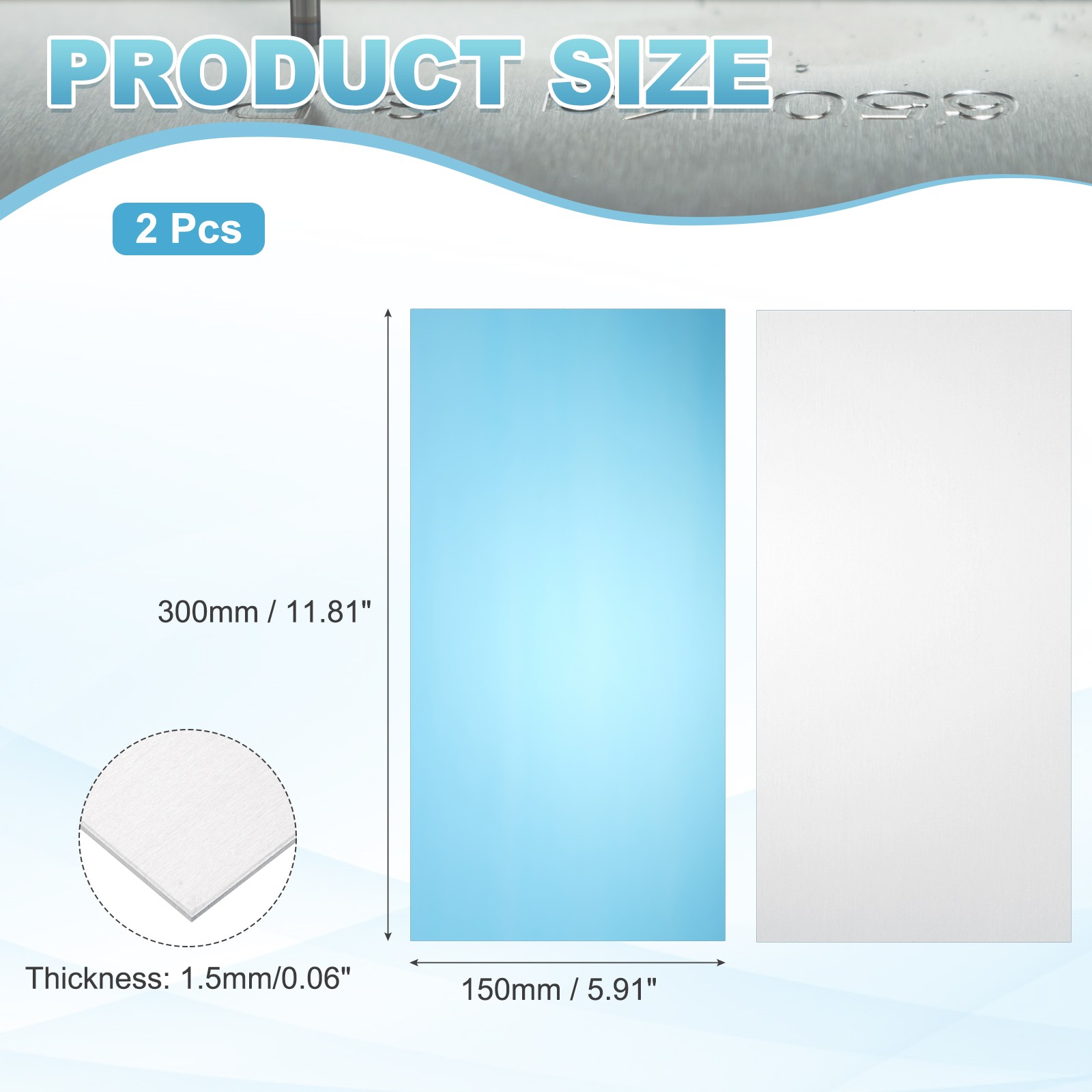 11.8″ x 5.9″ x 0.06″ 6061 T651 Aluminum Sheet Metal(Silver, 2Pcs)