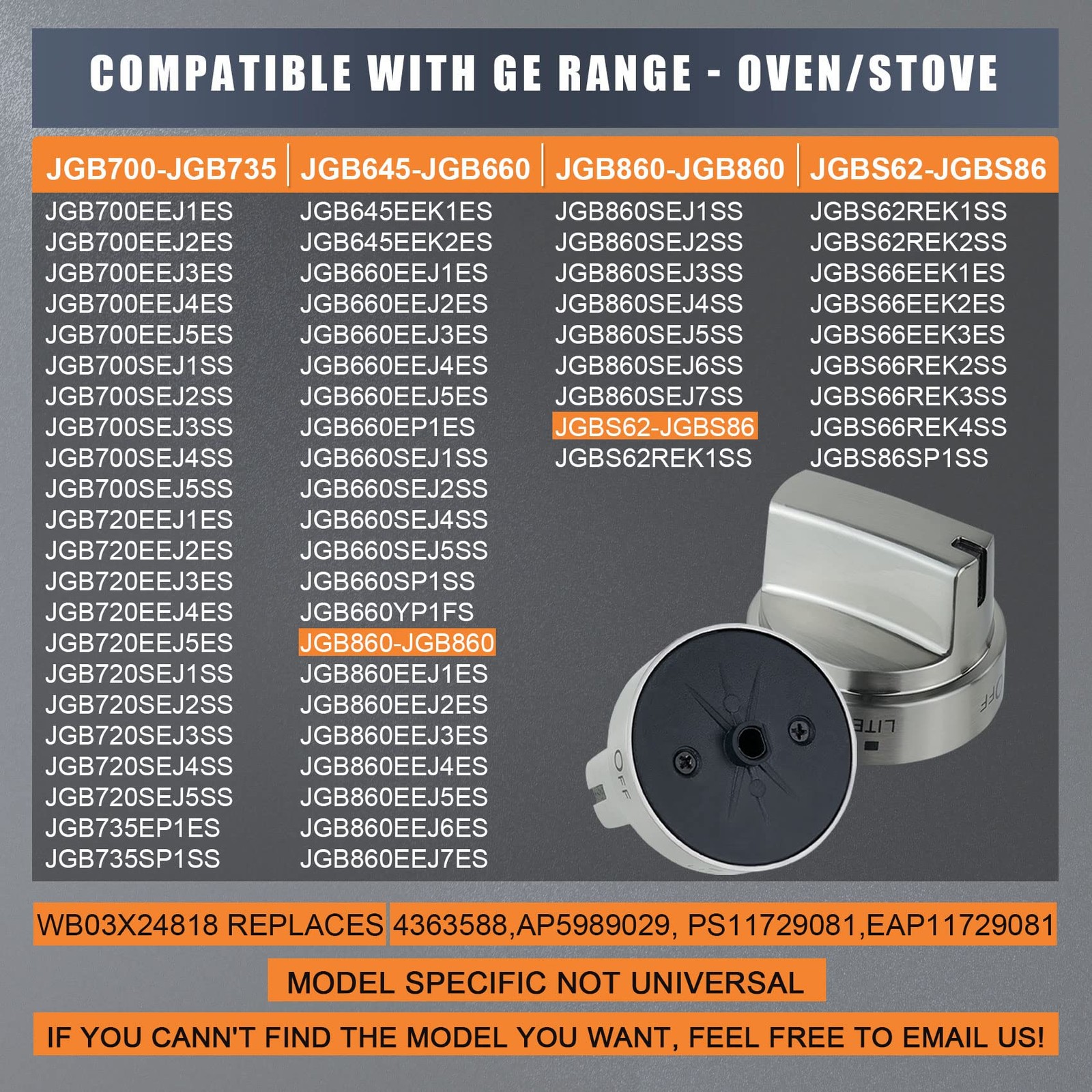 5 Pack Stainless Steel WB03x24818 Gas 2.2 x x 1.9 inches,