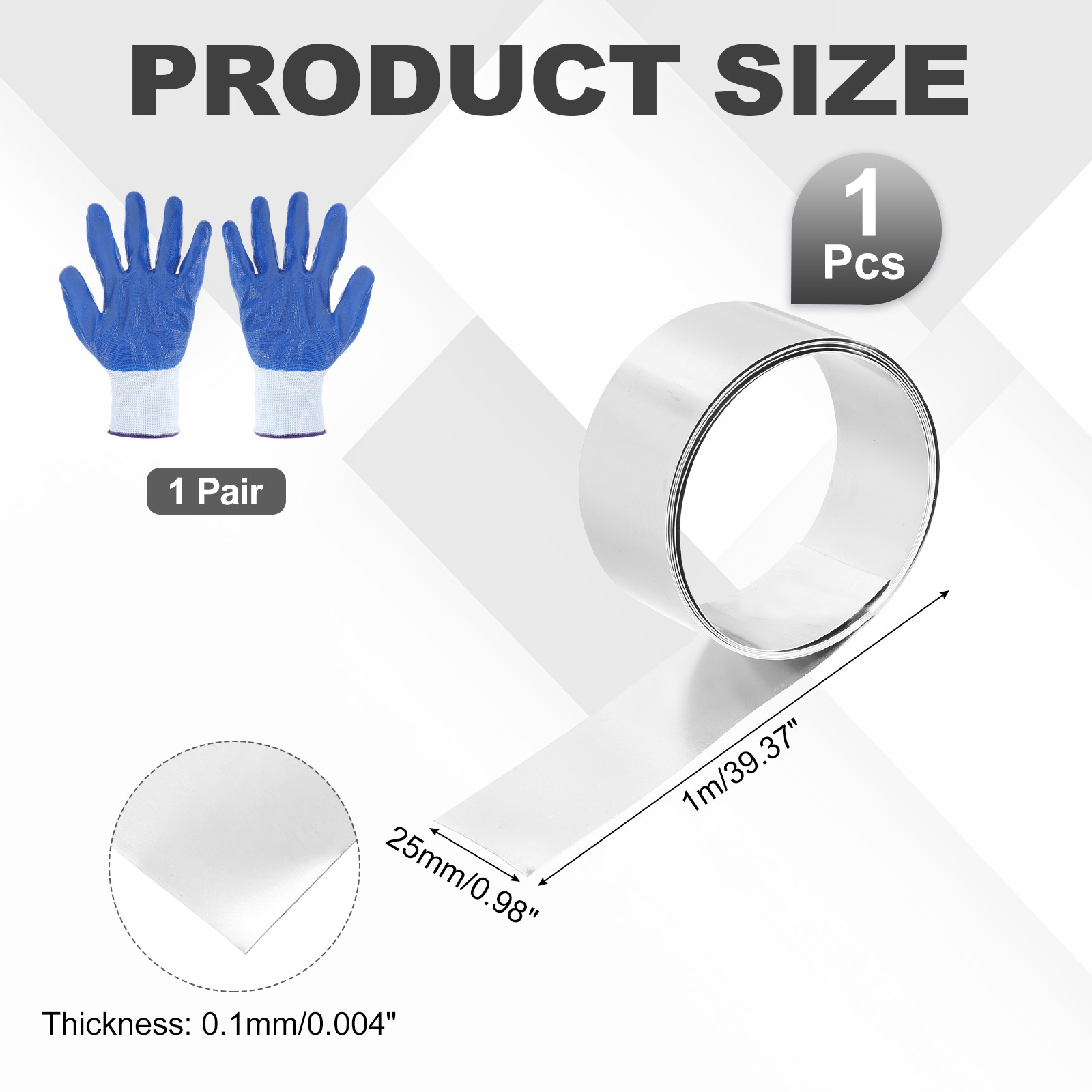 304 Stainless Steel Foil Roll 0.1mm x 25mm x 1m Metal Strip Sheet, Silver Tone