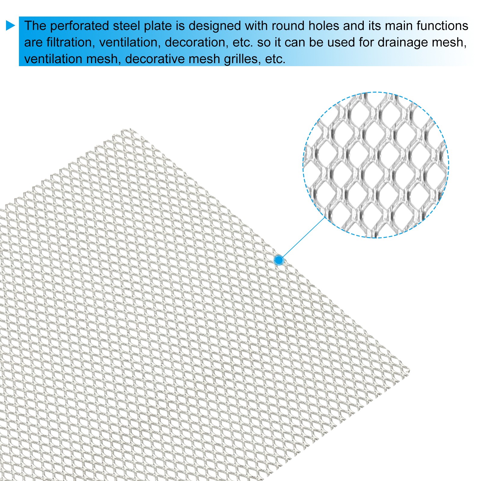4″L x 4″W Universal Car Grill Mesh, 2Pcs 3x4mm Diamond Hole, Silver Tone