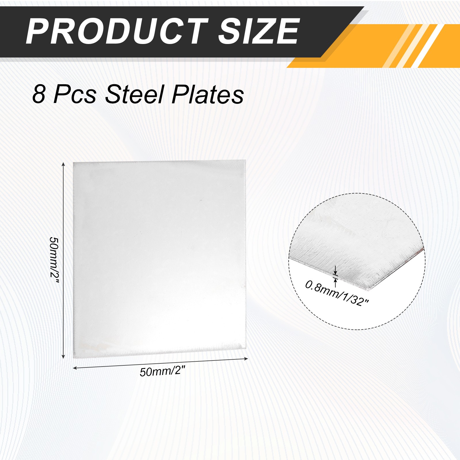 8Pcs 1/32″ Hot Rolled Steel Sheets 2″ x 2″ Steel Plate Base Silver)