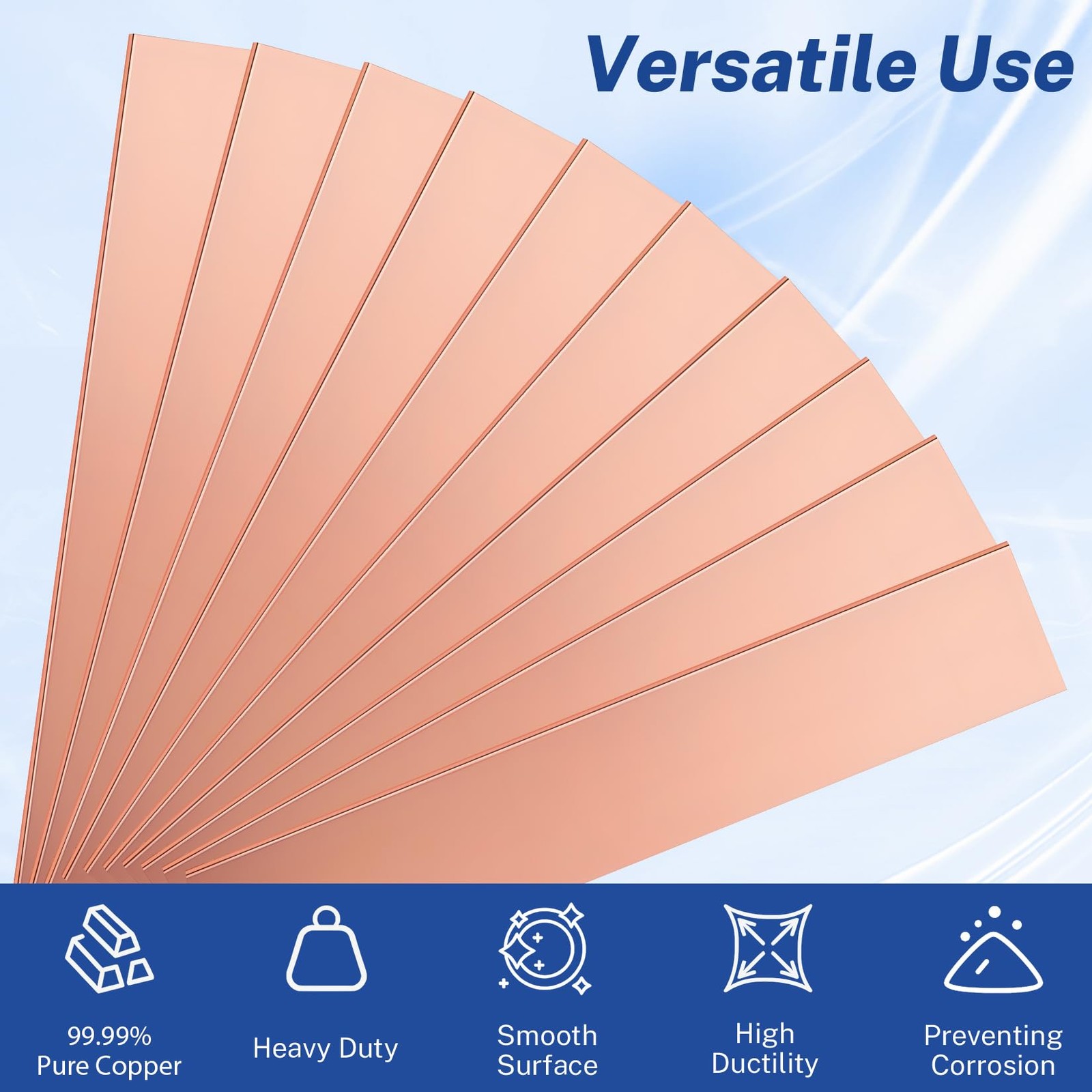 10 Pcs 99.99% Pure Copper Anode Strip 5.9 x0.98 x0.04 Copper Plate Sheet for