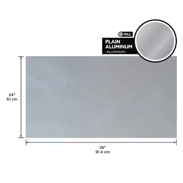 NEW Plain Aluminum Sheet in Silver 24 In. X 36 In Strong Lightweight No Rust