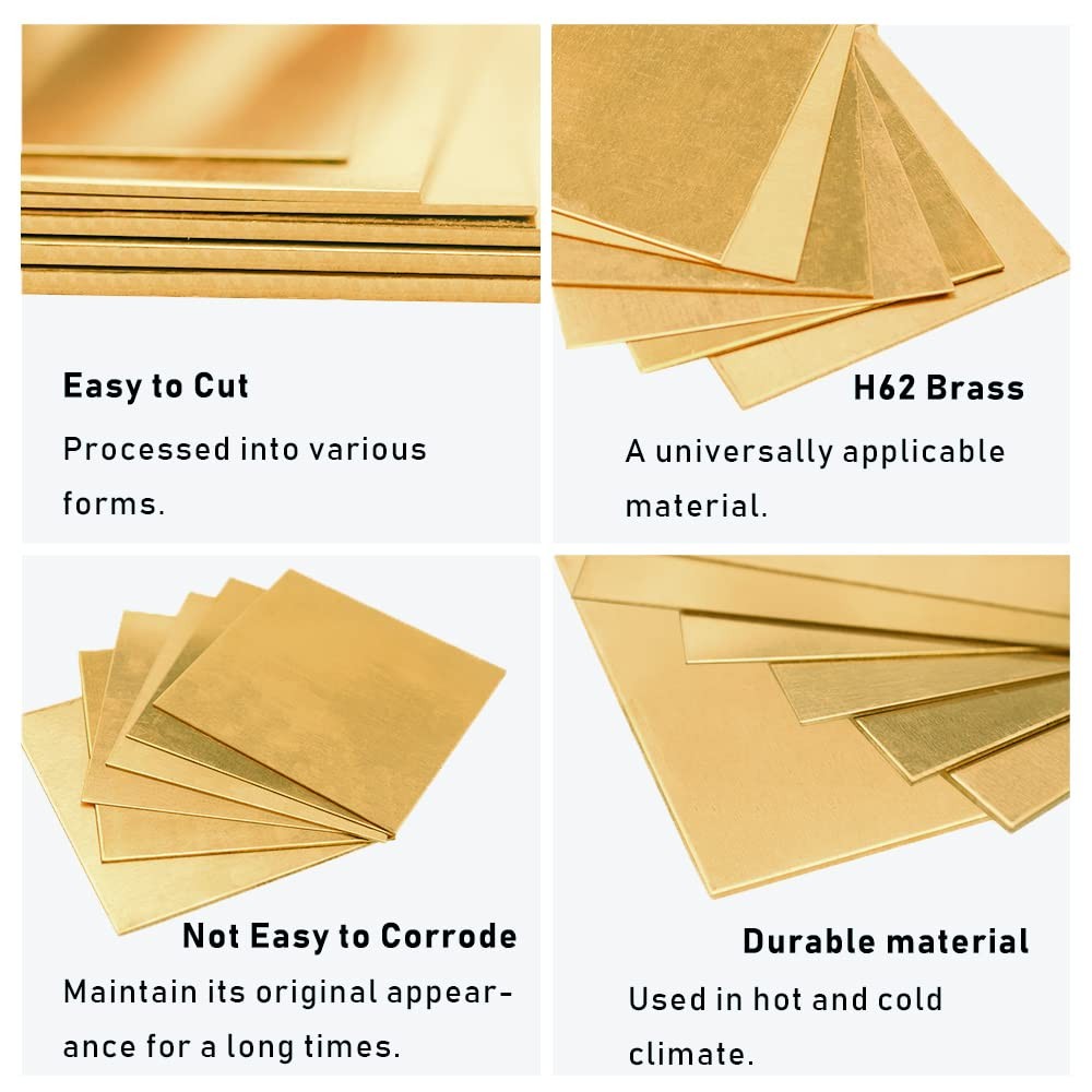 Tynulox 18 Gauge Brass Sheet，H62 Brass Plates Metal 0.039″ Thickness x 3.9″ W…