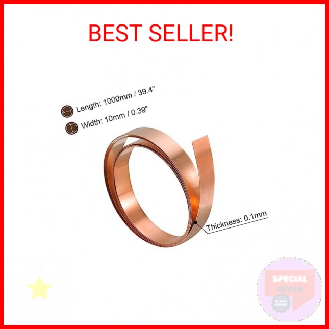 uxcell Copper Thin Foil Roll Sheet, 2Pcs 0.1x10x1000mm Pure Copper Foil Sheet Ro