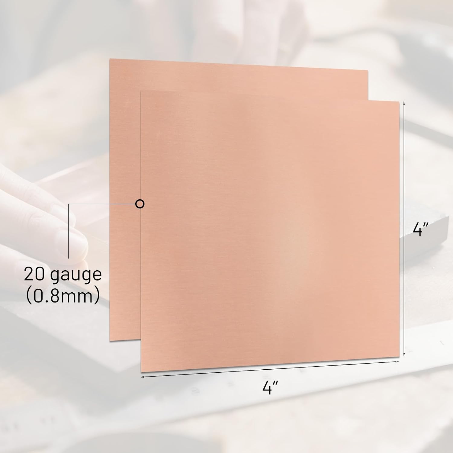 2 Pcs 99.9%+ Pure Copper Sheet, 4″ x 4″, 20 Gauge Thickness Copper Plates, 102 x