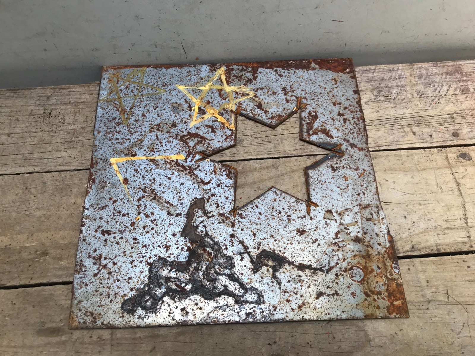 Rusty Colorfull Steel Sheet Metal 15 10″ x 10 1/4″ Star Wall Art Garden Decor