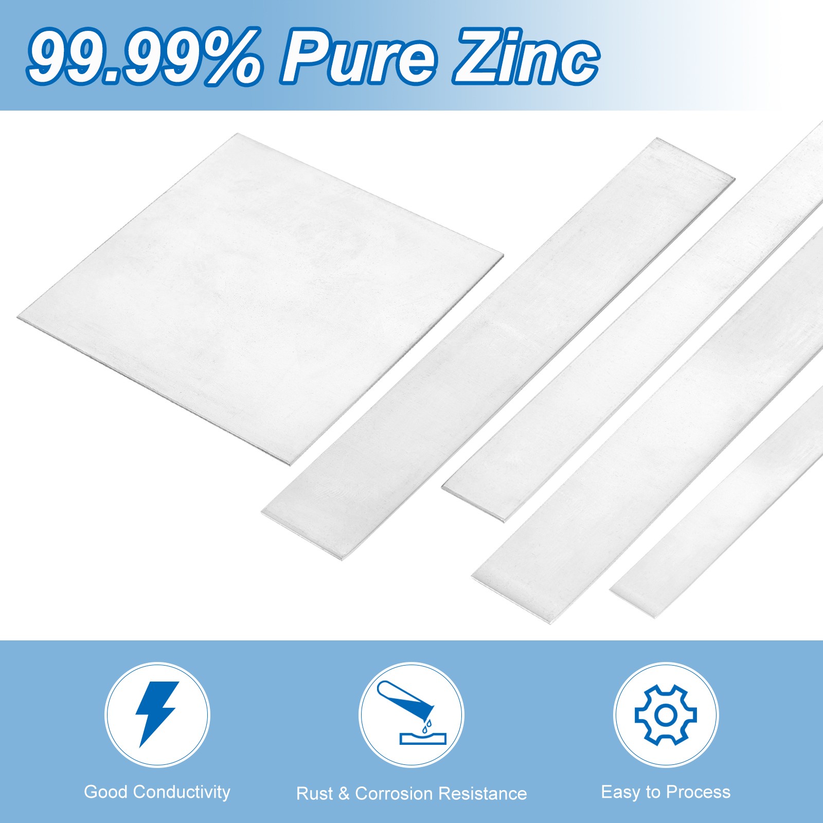 2Pcs Zinc Sheets, 99.9% High Purity Zinc Plate, 0.01″x4″x4″(0.3x100x100mm)