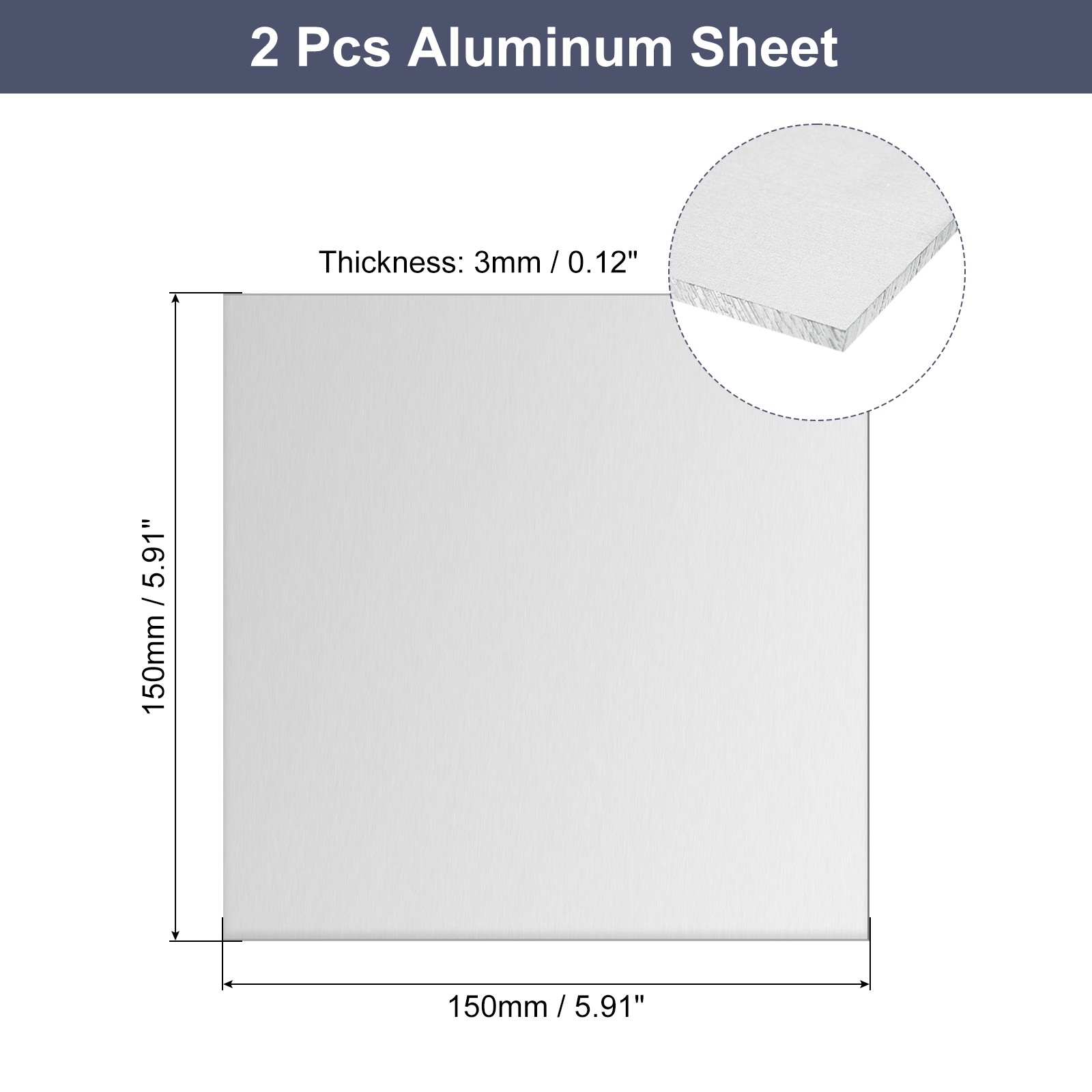 Aluminum Sheet, 2 Pcs 150mm x 150mm x 3mm Thickness Square 3003 Aluminum Plate