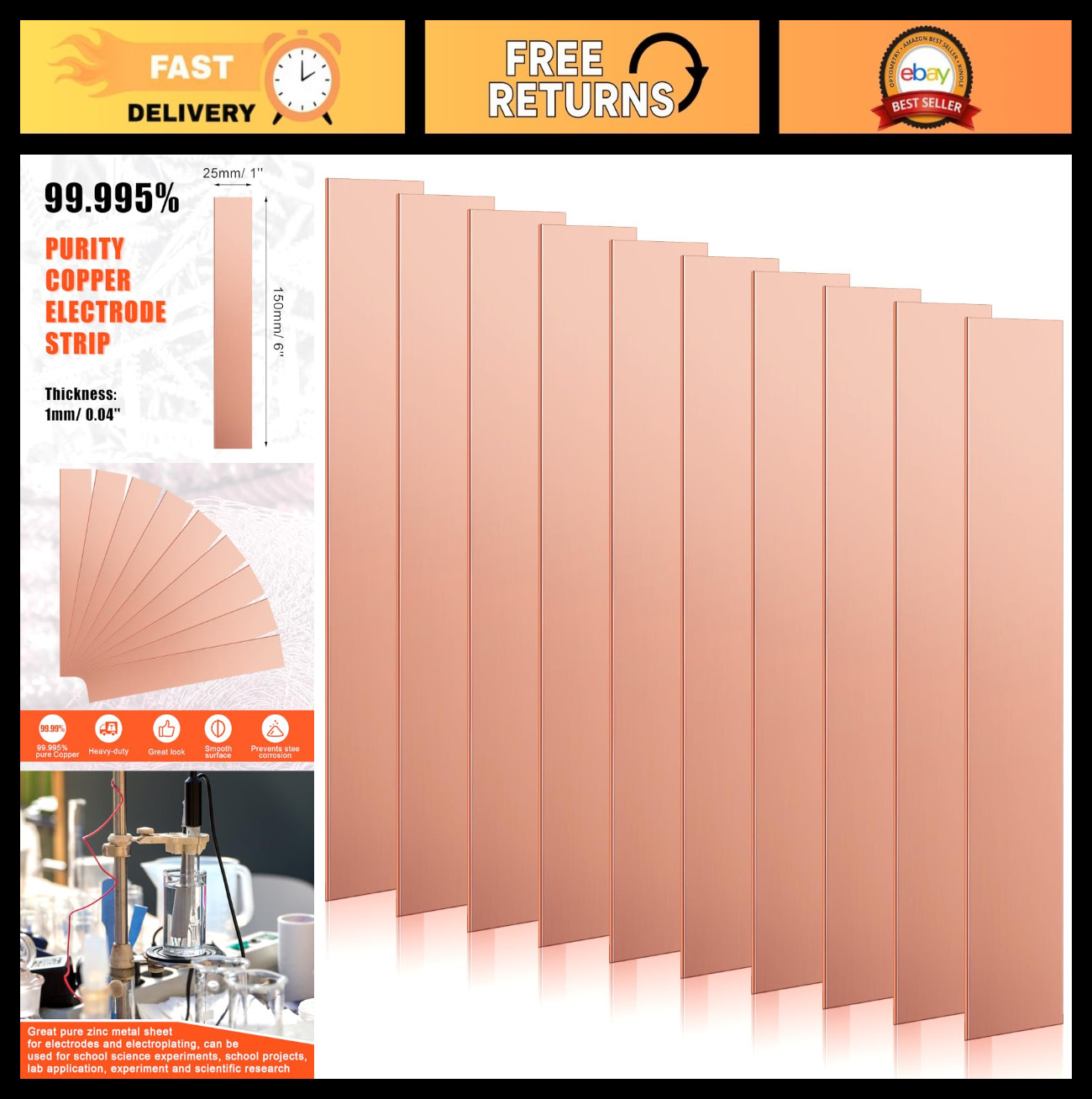 10 Pcs Pure Copper Anode Sheets for Electroplating, 99.995% Pure Copper Strips 0