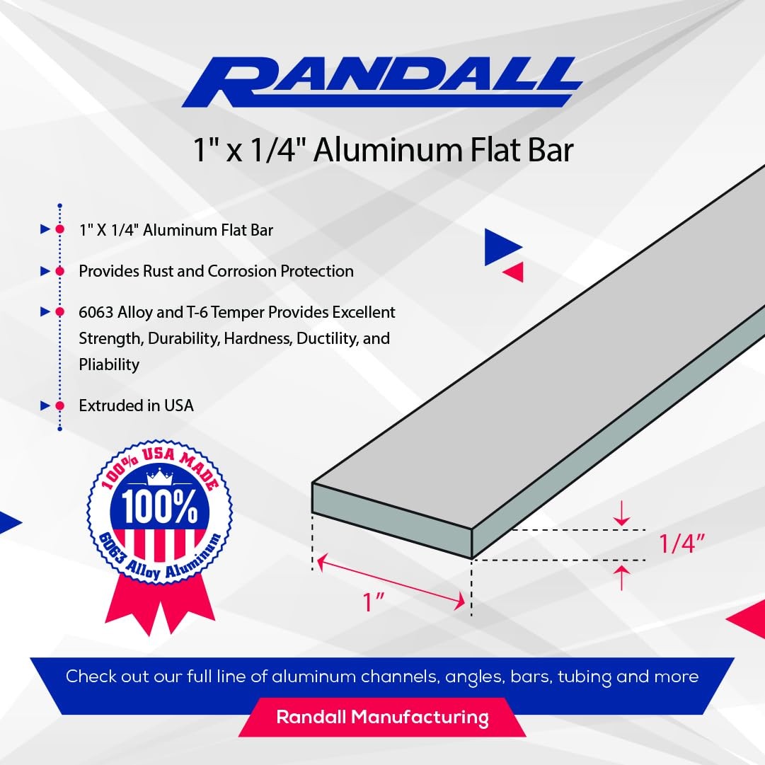 4 FT – 1″ x 1/4″ Aluminum Flat Bar 6063 Alloy T-6 Temper