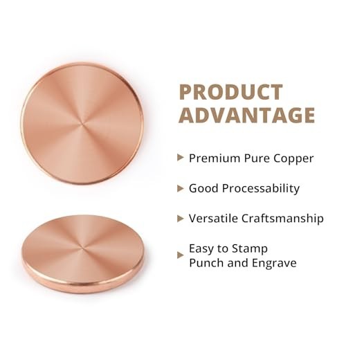 Copper Round Disc Blank 1-1/4-In x 1/8-In T2 99.9% Pure DIY Engraving 10-Pk