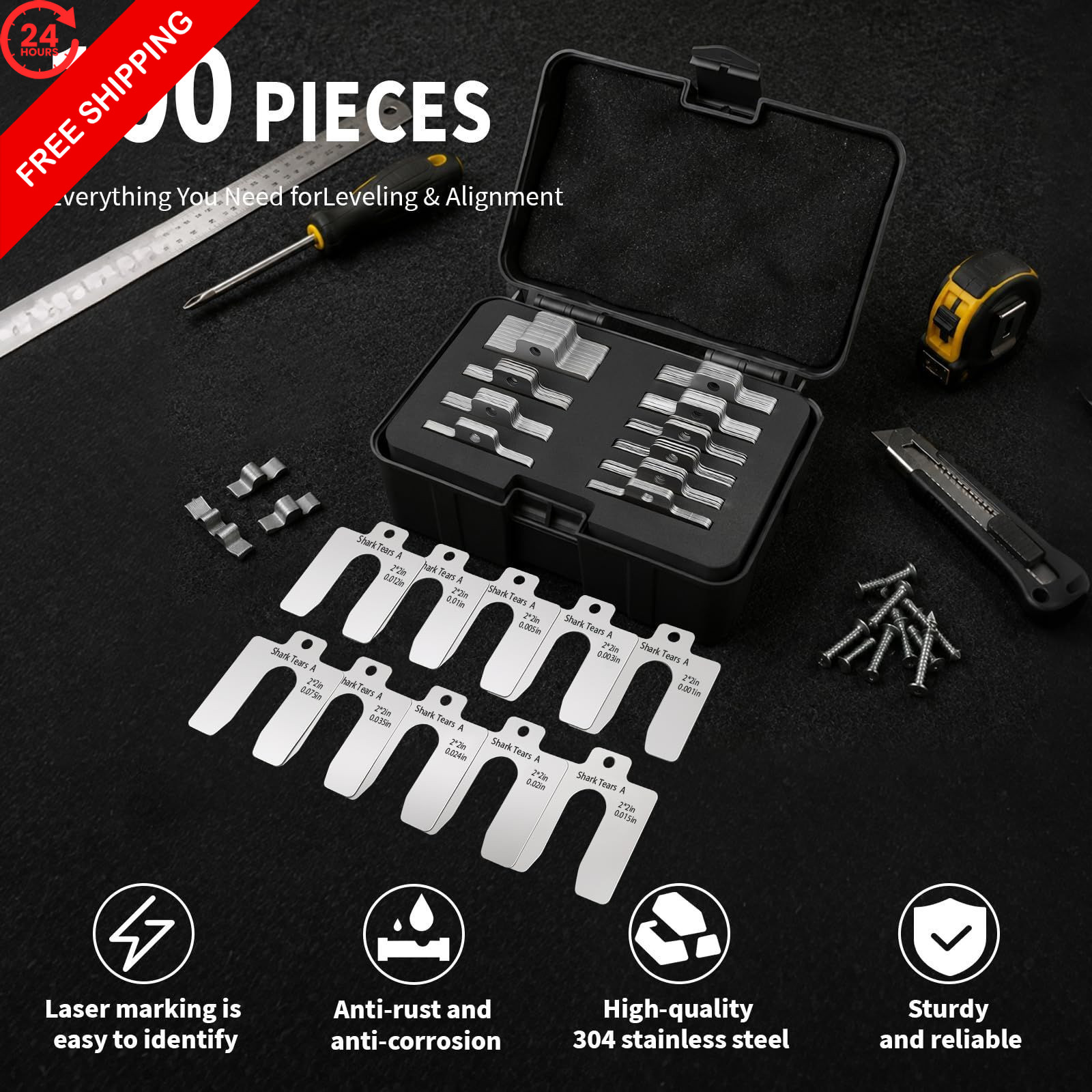 100PCS 304 Stainless Steel Shim Kit, 2″ 2 x 2 inches, aluminum natural finish