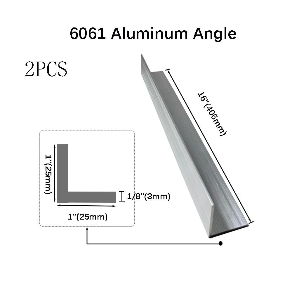 Heavy-Duty 6061 Aluminum Angle, 1x1x1/8 inch, 16″ Long, 2PCS – Rust Resistant