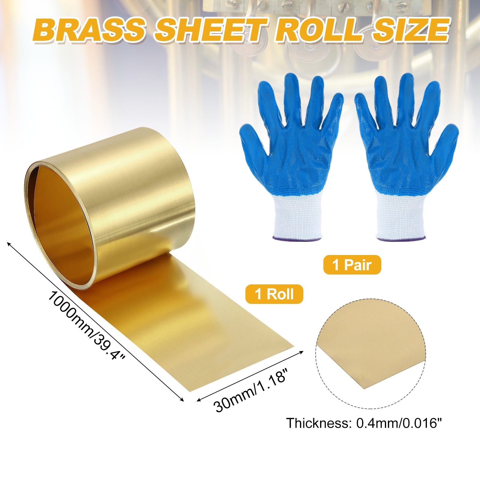 Brass Sheet Roll, 0.016 x 1.18 x 39.4 Inch H62 Thin Brass Foil Strip Plate Shim