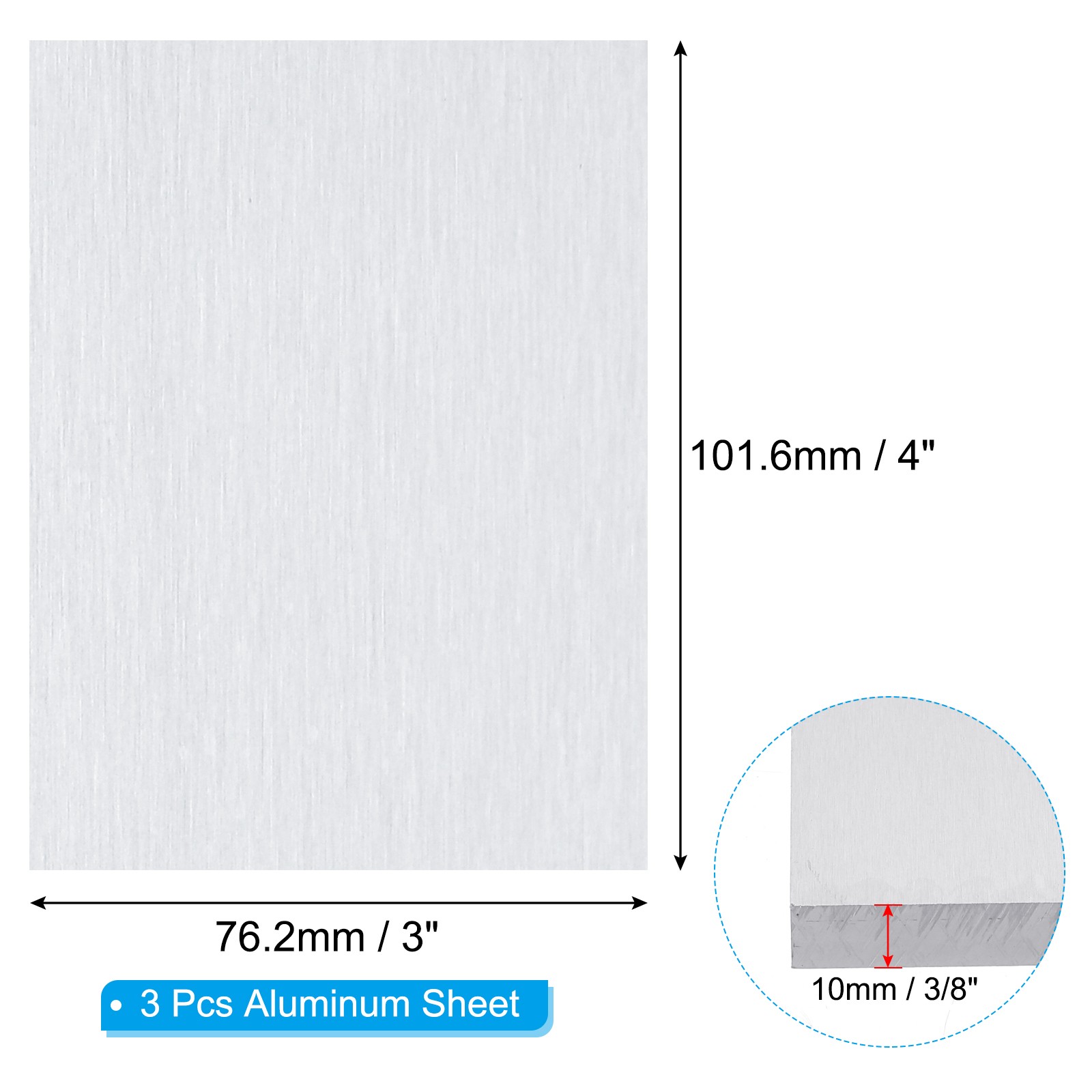 6061 T651 Aluminum Sheet Metal 4 x 3 x 3/8(0.4″) Inch 3Pcs Flat 10MM