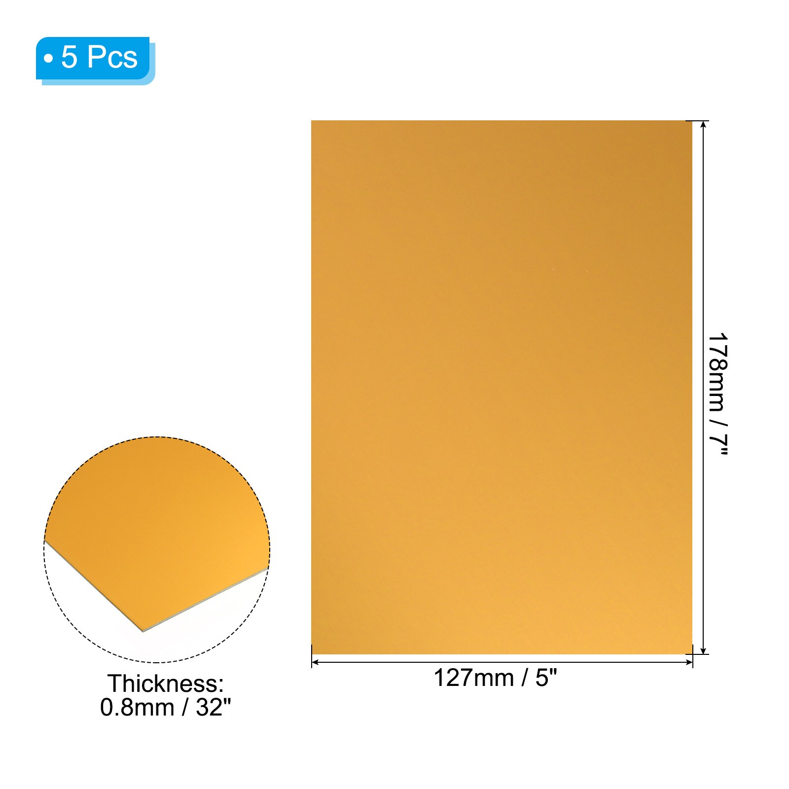 7x5x1/32inch Anodized Aluminum Sheet, 5Pcs Aluminum Plate, Yellow