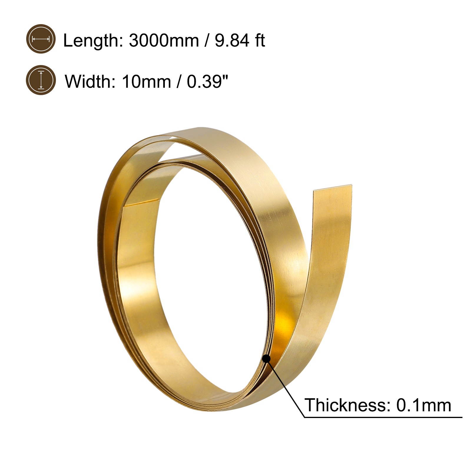 3000mmx10mmx0.1mm Brass Sheet Roll Foil Roll Brass Strip for Crafts Grounding
