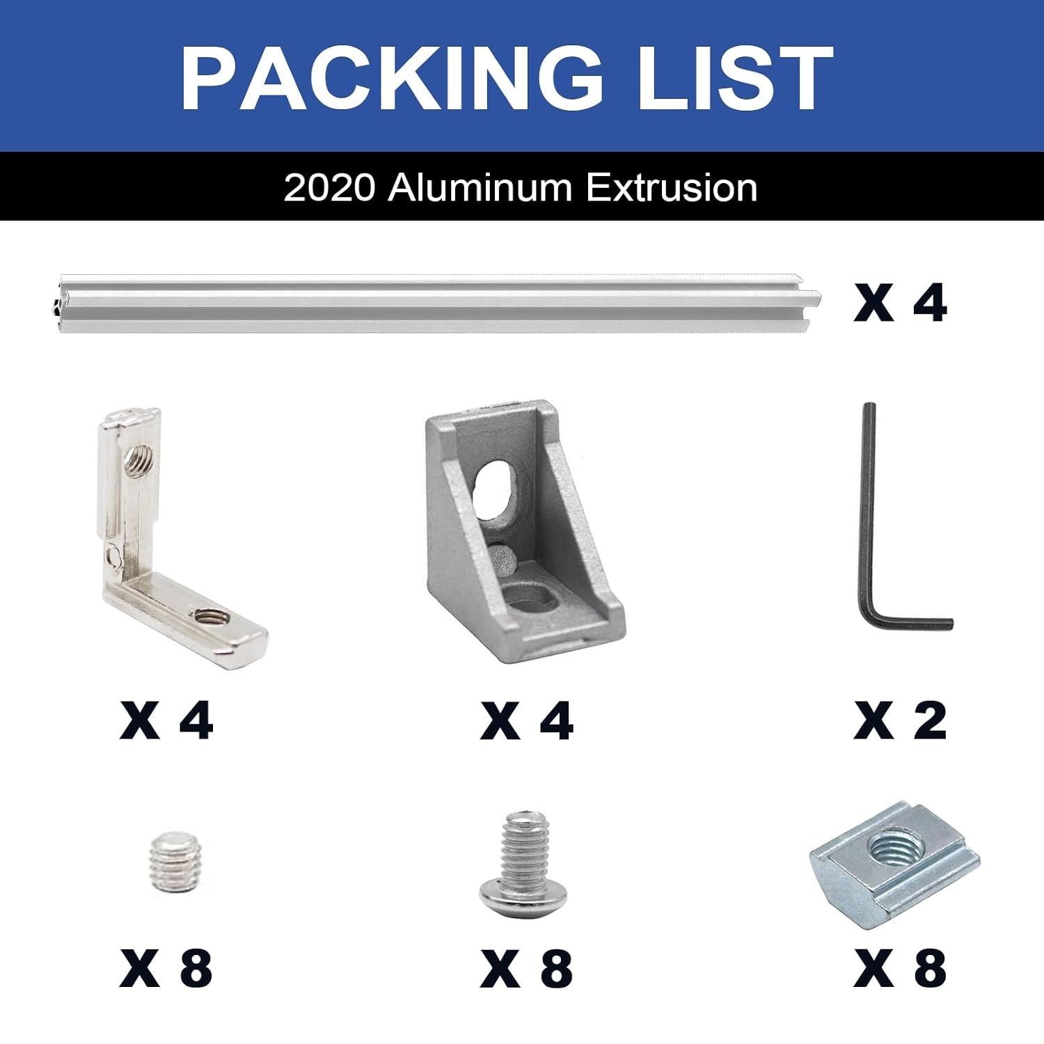 4-Pack 700mm Anodized Aluminum T-Slot 20×20 Rail for 3D Printing & DIY Projects