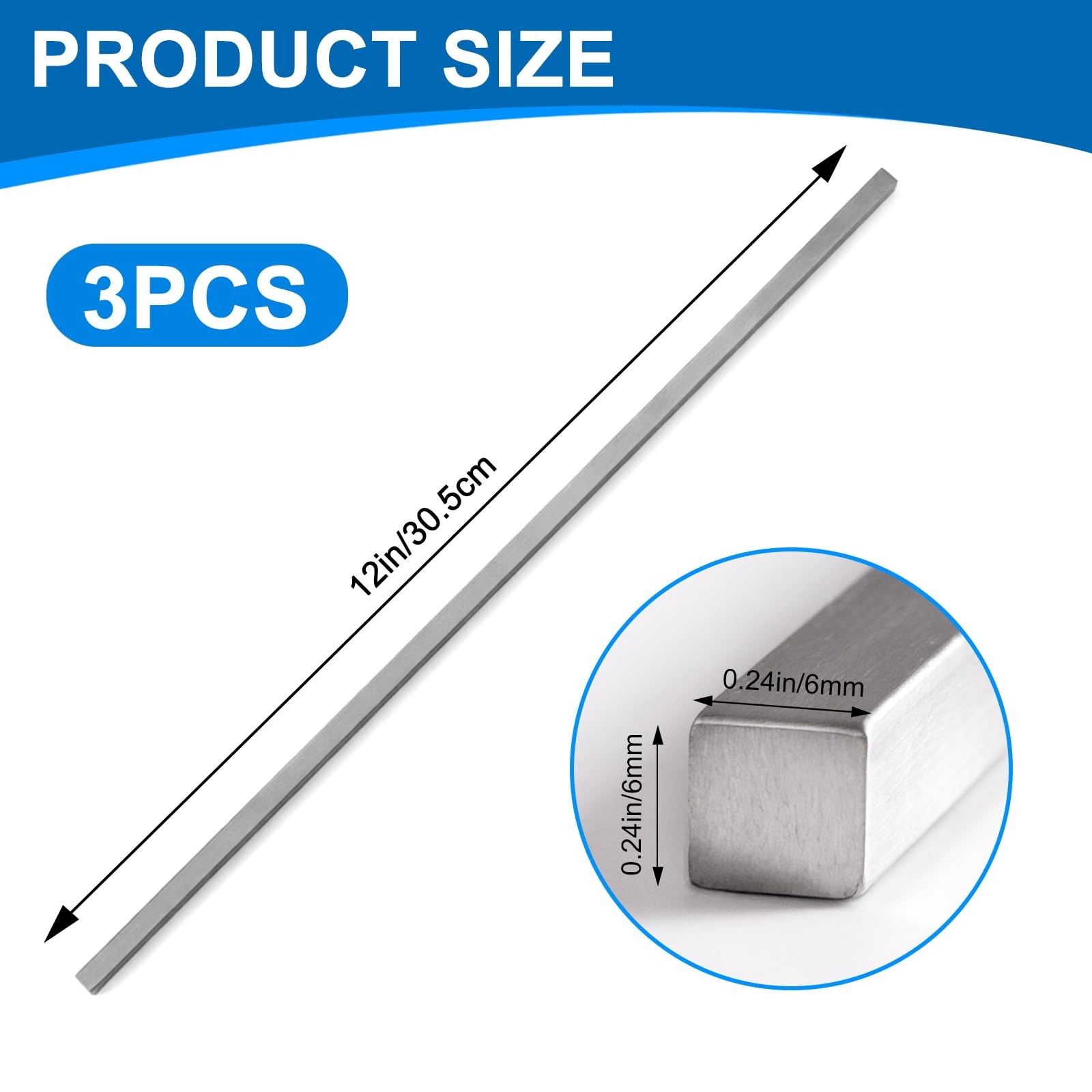 3PCS 1/4“x1/4”Square Steel Bar, Metal Bars Key Stock, Cold-Drawn Stainless St…