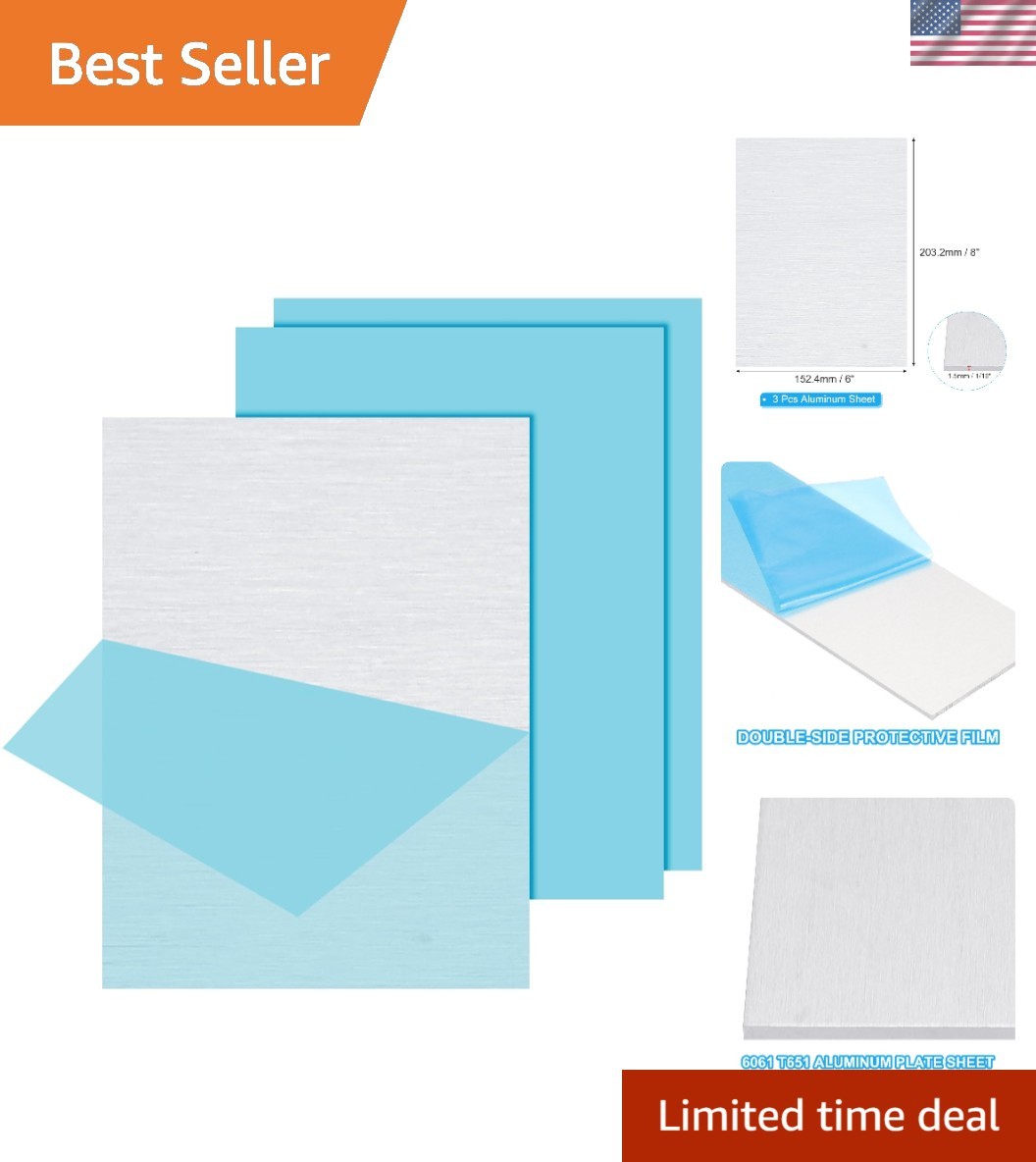 High-Quality 6061 T651 Aluminum Plates – 6 x 8 Inch, 3 Pack with Protective Film
