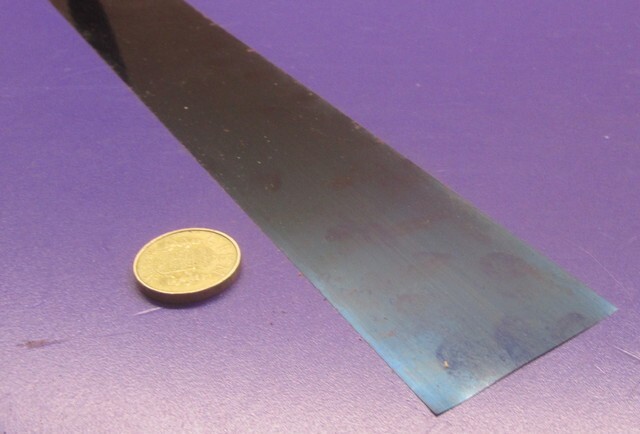 1095 Hard Blue Tempered Spring Steel Shim .010″ Thick x 2.00″ Wide x 120″ Long