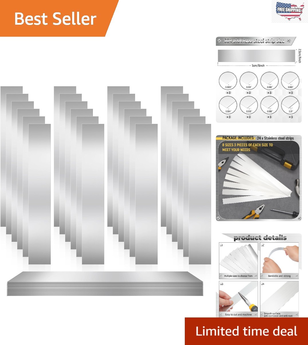 Stainless Steel Shim Strips – 24 Count Assortment for Mechanical Applications