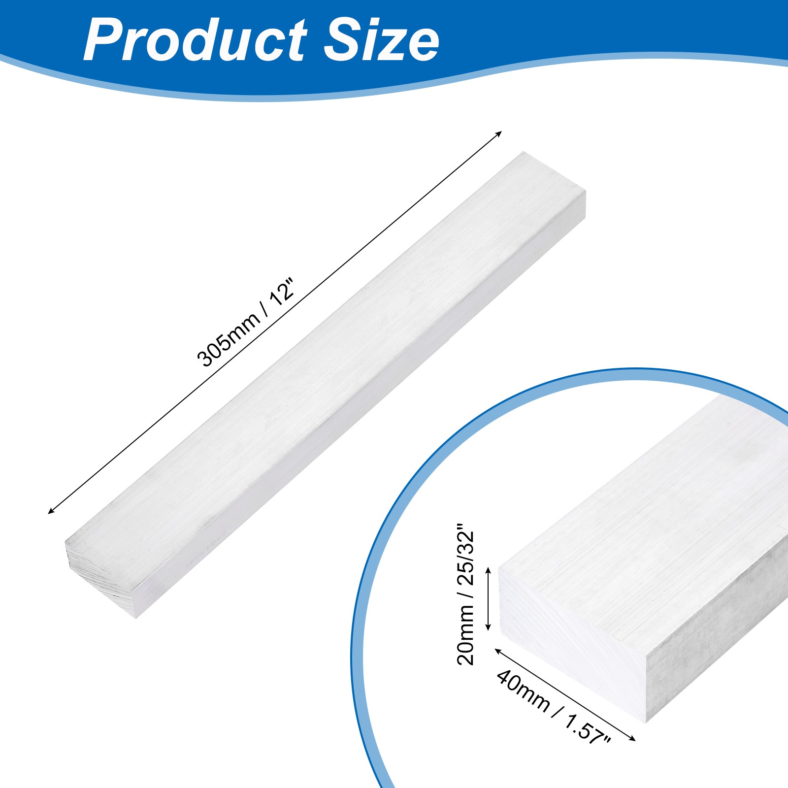 Square Aluminum Flat Bar, 25/32″ Thickness 1-9/16″ Width 12″ l with Glove