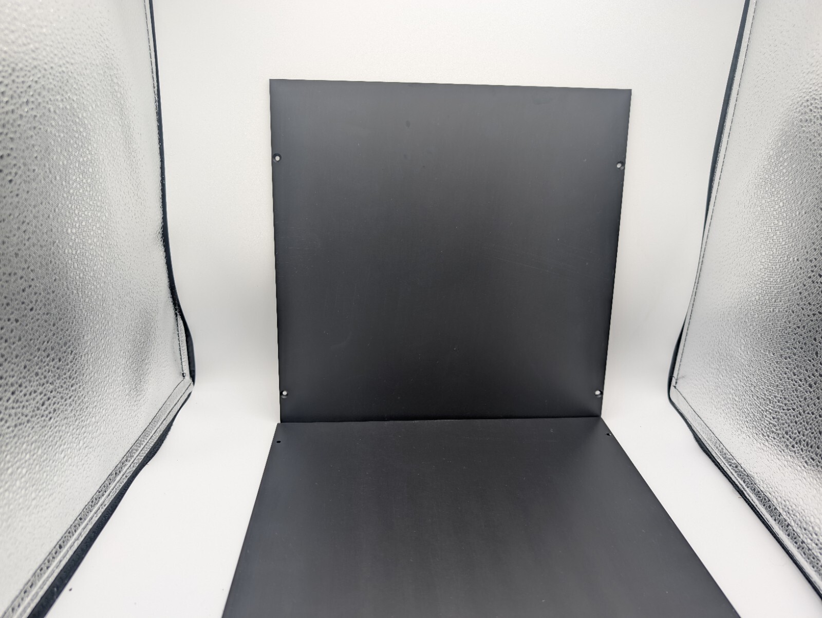 Aluminum plate or bracket 12″ X 12″ X 1/8″ machined Drilled Black Finish