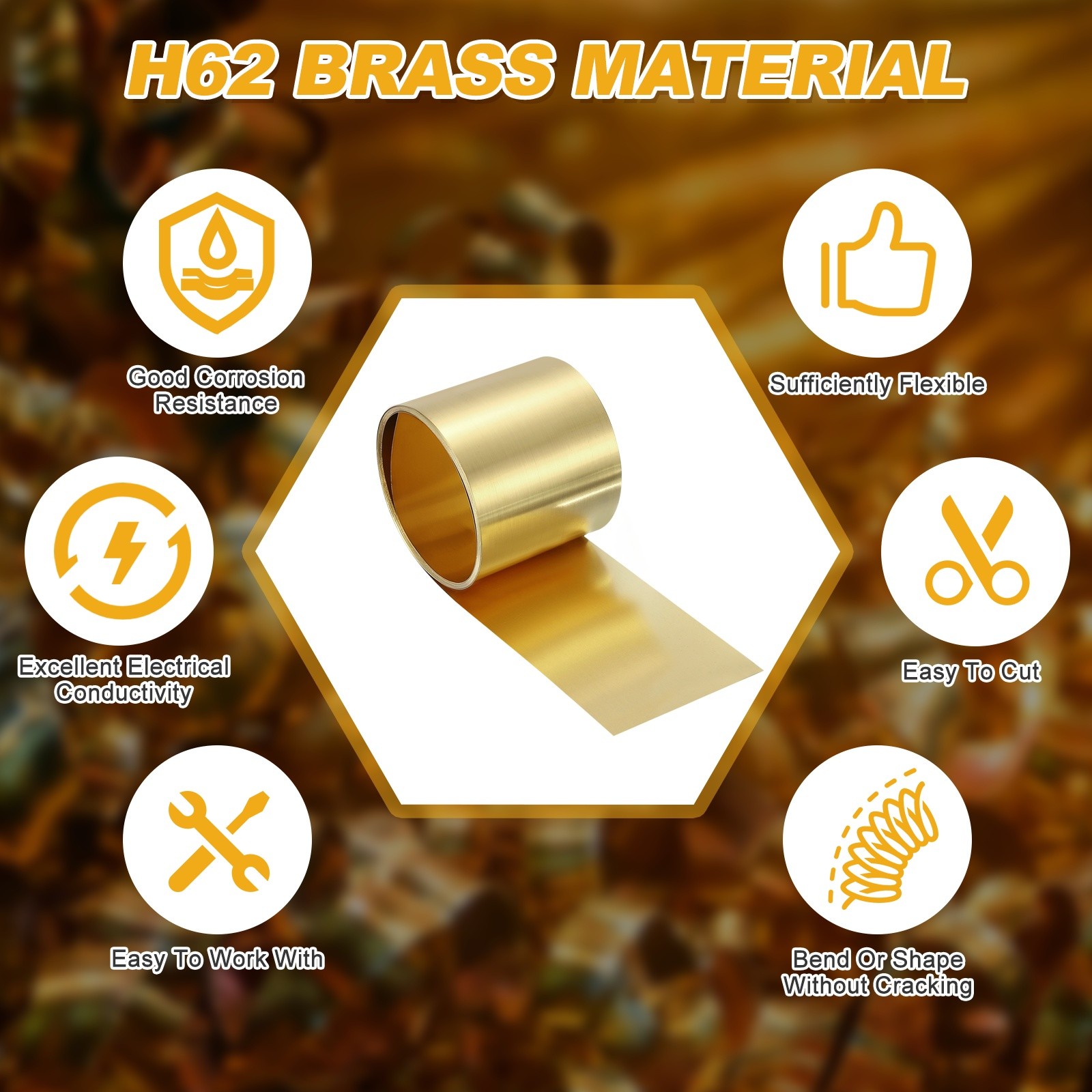 Brass Sheet Roll, 0.016 x 1.18 x 39.4 Inch H62 Thin Brass Foil Strip Plate Shim